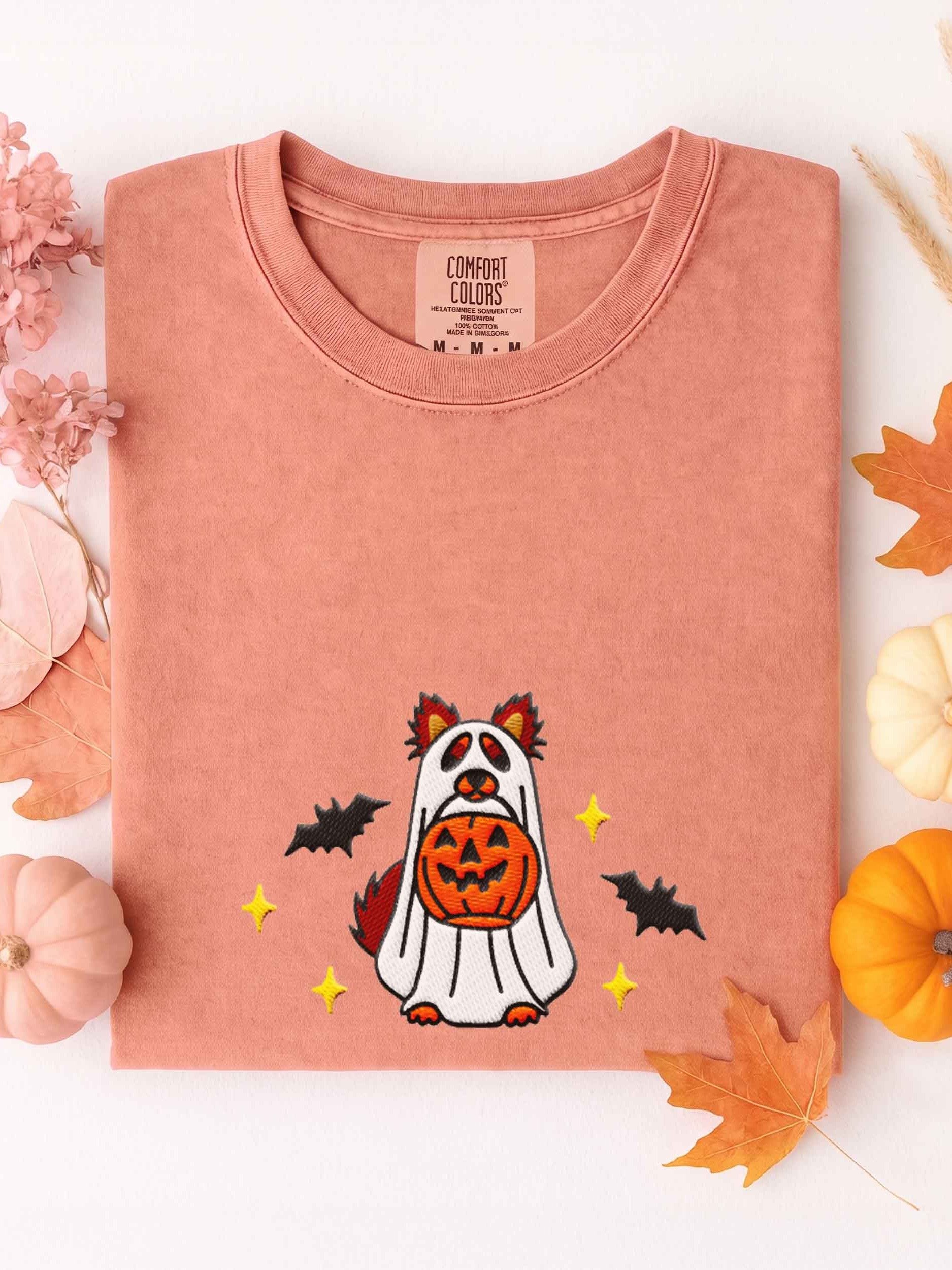 Halloween Pomeranian(Chocolate & Tan) Embroidered T-Shirt product image (1)