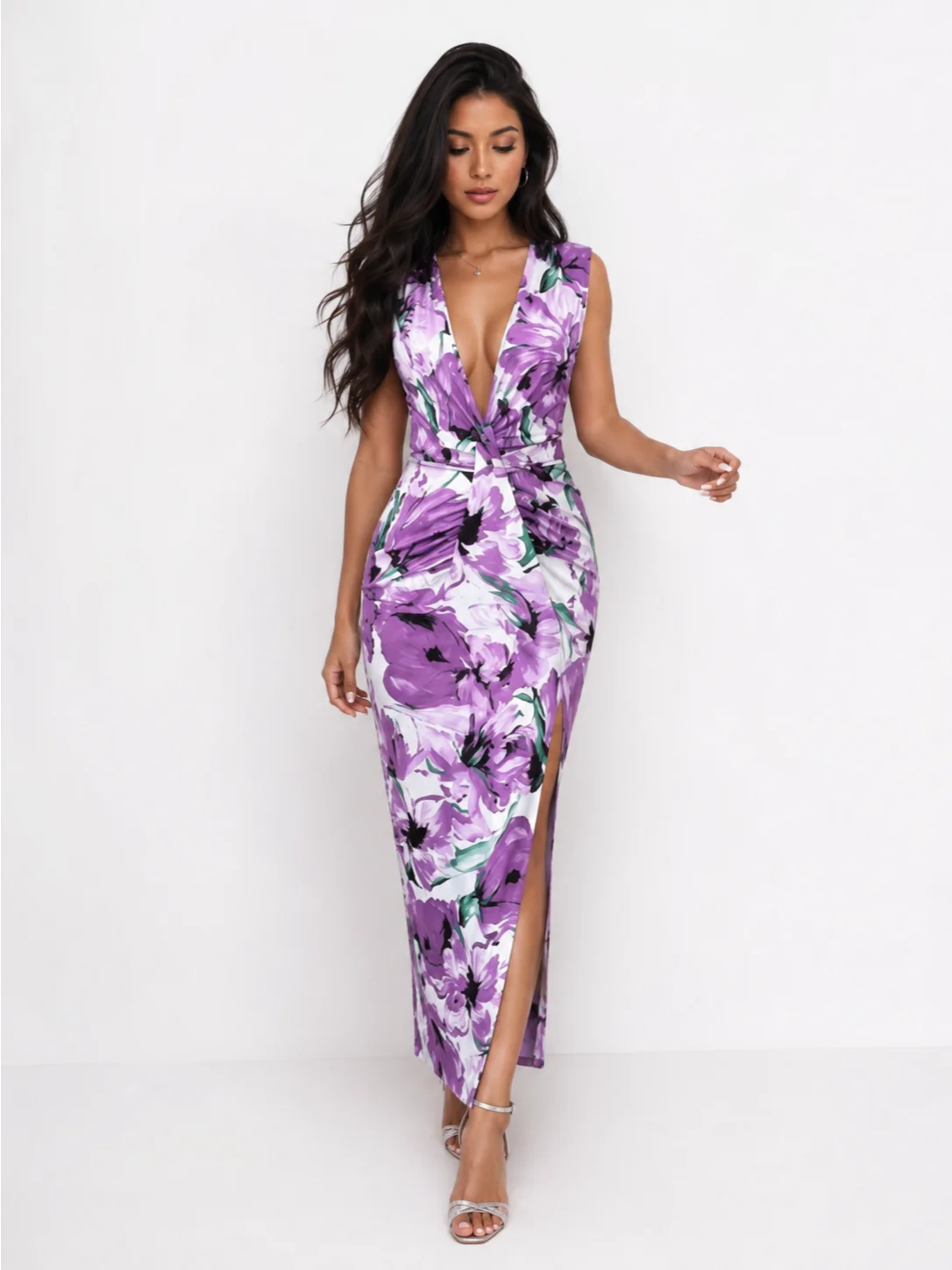 ADLEST Elenzya Women's Floral Print V-Neck Waist-Cinching A-Line Midi Dress product image (8)