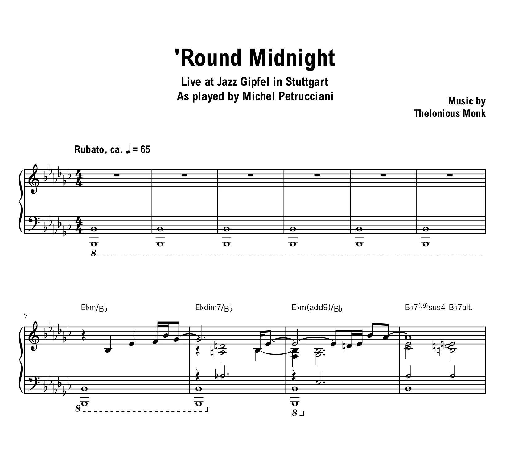 Michel Petrucciani - 'Round Midnight (Stuttgart) - Sheet music (PDF) product image (1)