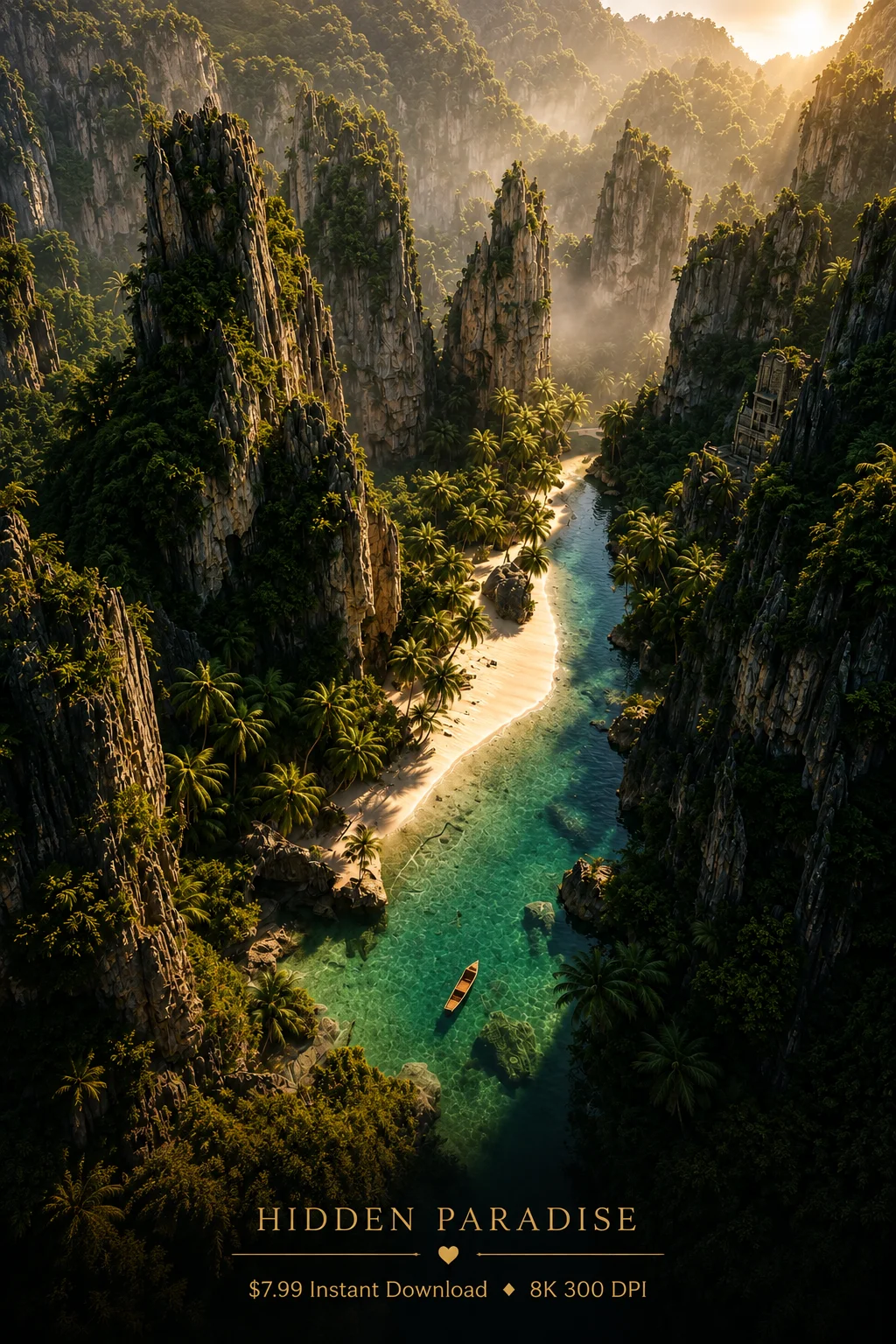 Hidden Paradise Lagoon Wall Art | Tropical Cliff Beach Printable Digital Download 8K product image (1)