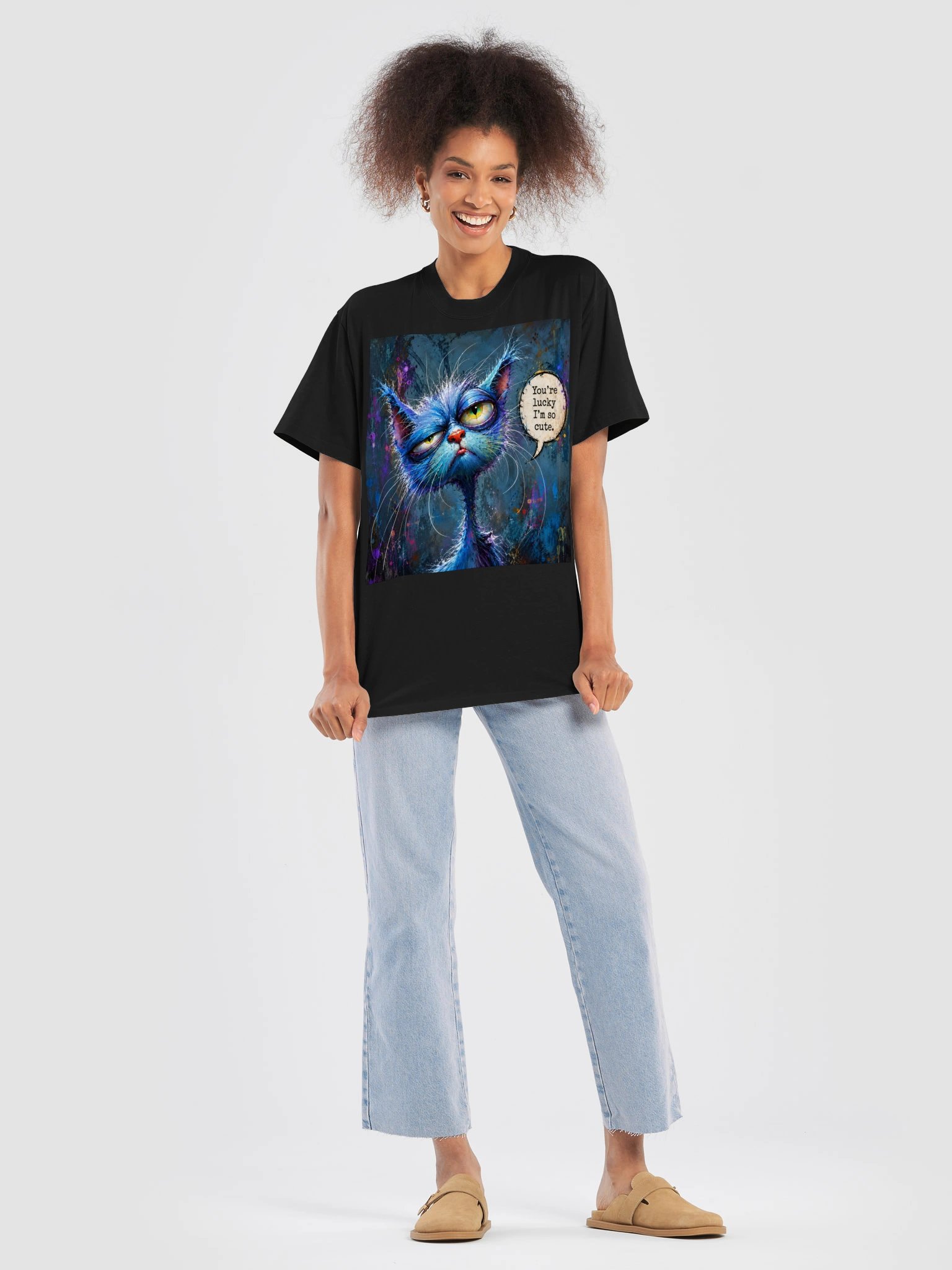 You’re Lucky I’m So Cute Blue Cat T-Shirt | Funny Unisex Graphic Tee | Colorful Artistic Cat Shirt product image (8)