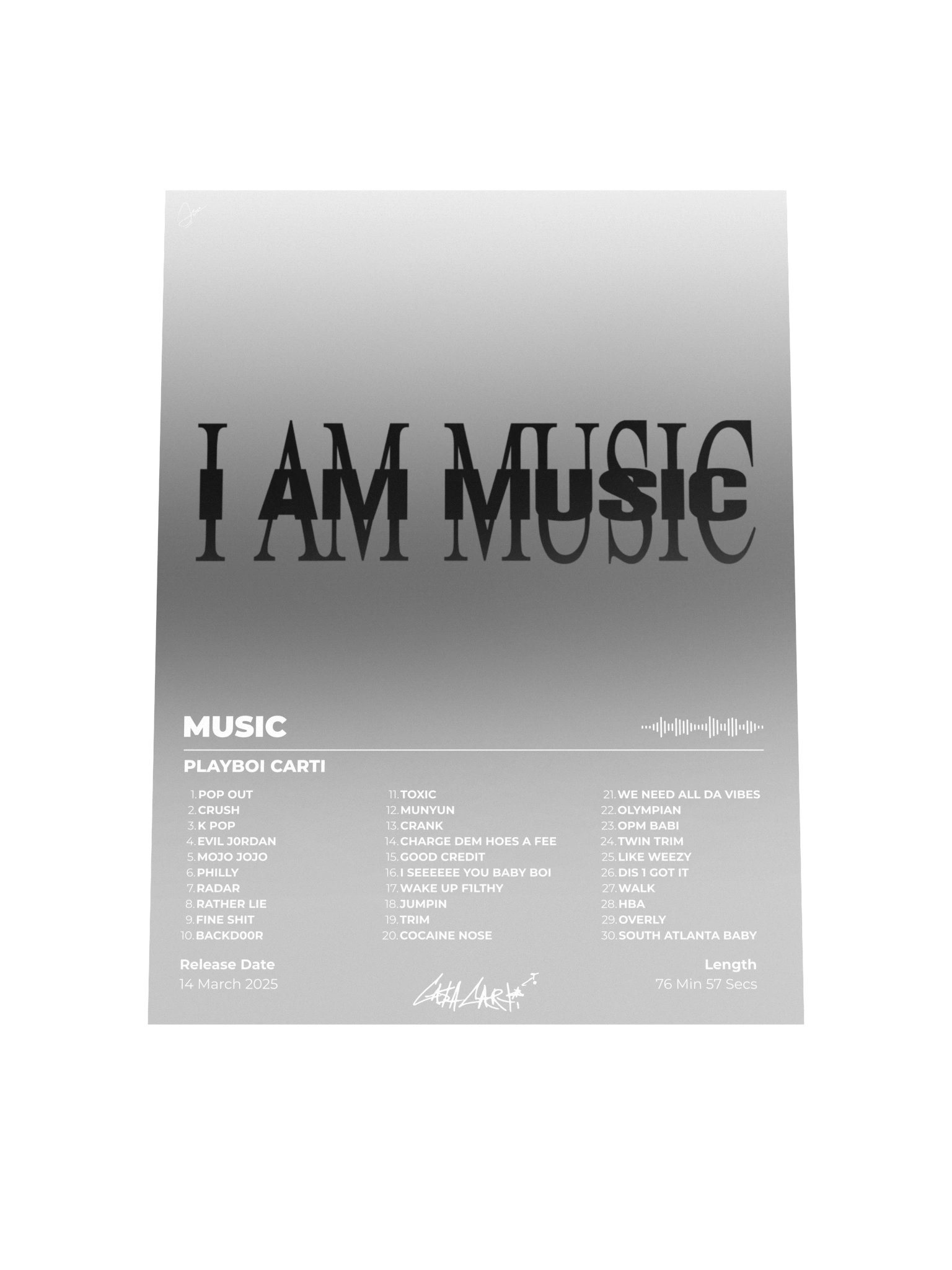 I AM MUSIC Playboi Carti Tracklist Poster product image (7)