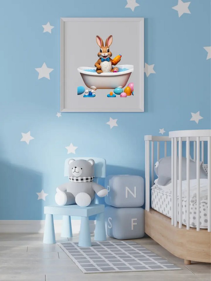 Easter Bunny Taking a Bath Kid Nursery Print Child Wall Art product image (2)