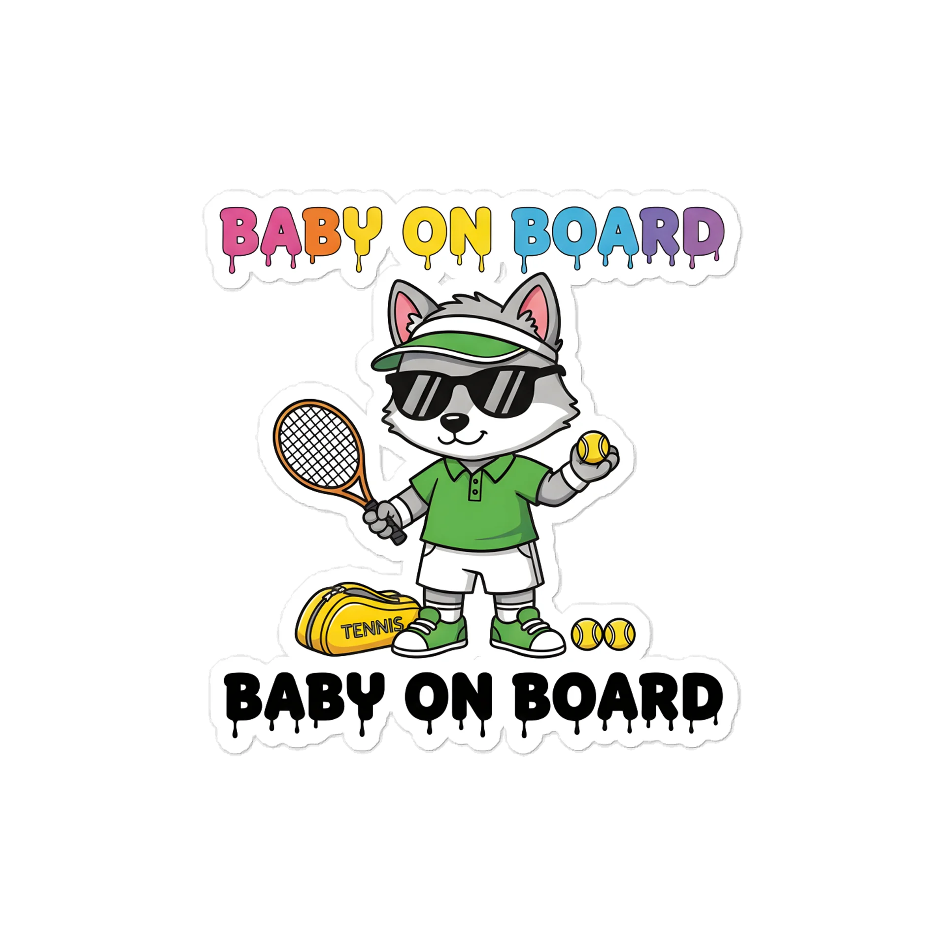 Funny Wolf Tennis Baby on Board Sticker - 5x5 Weatherproof Vinyl Car Decal - Premium Wolf Tennis Court Accessory product image (1)