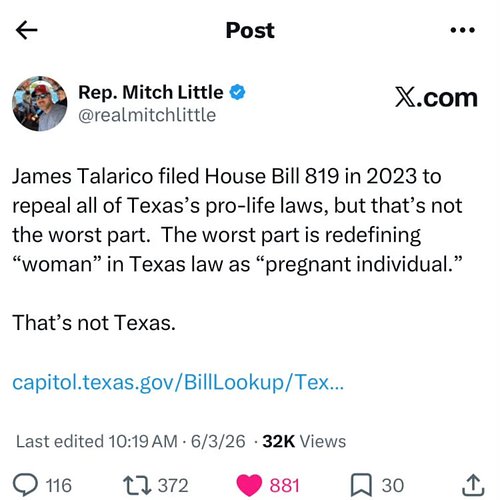 WE DON'T ELECT BETA MEN IN TEXAS!!! 
https://capitol.texas.gov/BillLookup/Text.aspx?LegSess=88R&Bill=HB819