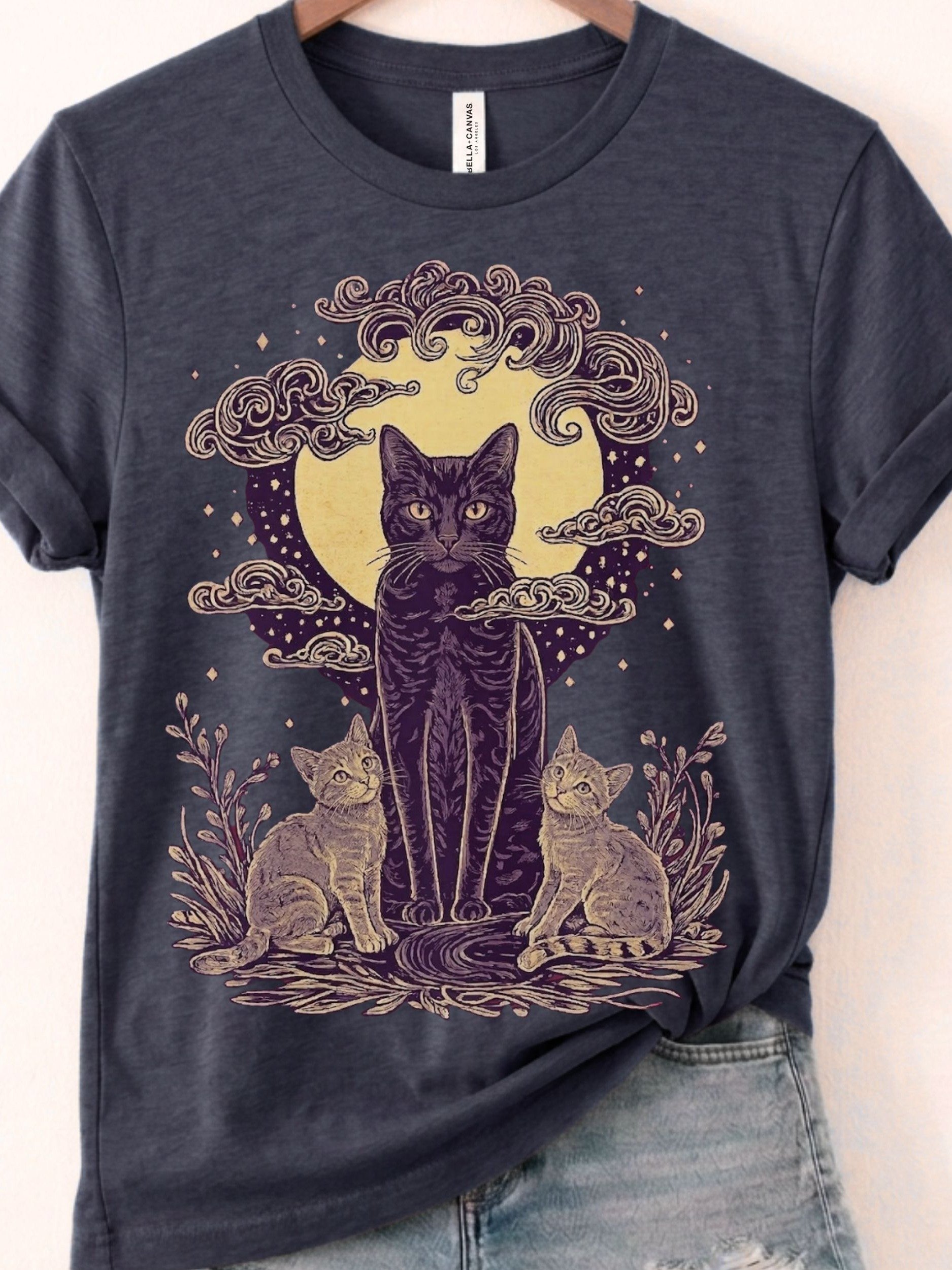 Moonlit Black Cat Shirt, Mama & Baby Cats, Mystical Moon Tee product image (1)
