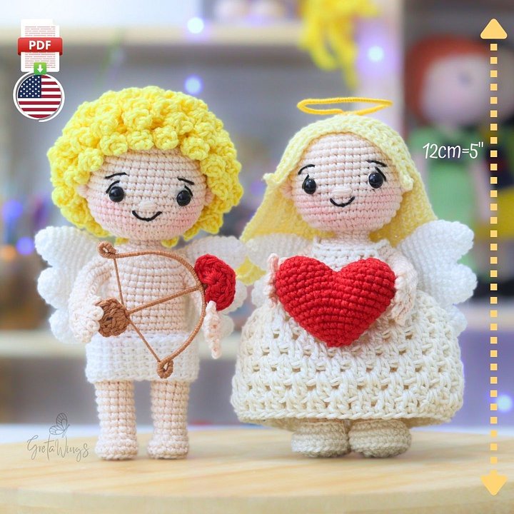 Cupid and Little Angel Amigurumi Crochet Pattern - Valentine's Couple - PDF product image (1)
