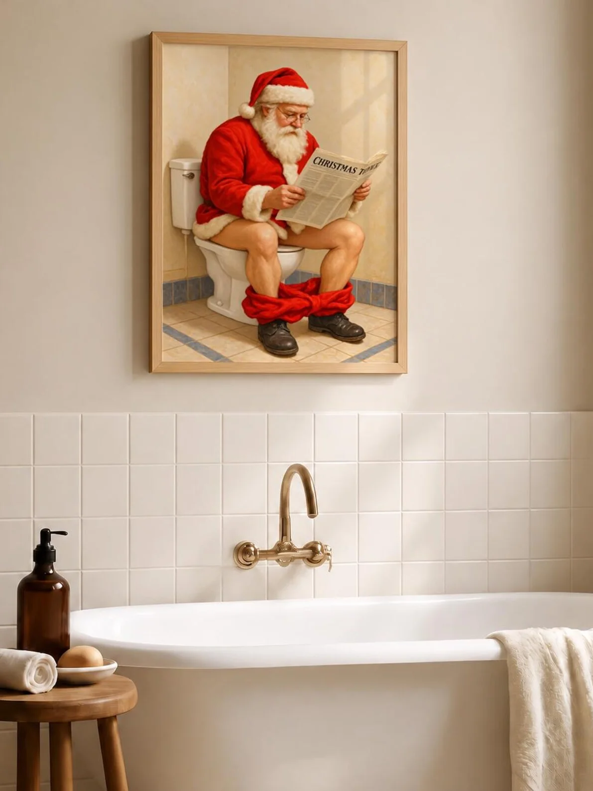 Funny Santa Toilet Print, Christmas Bathroom Wall Art, Reading Newspaper Poster, Quirky Winter Holiday Decor, Printable Gift for Powder Room product image (9)