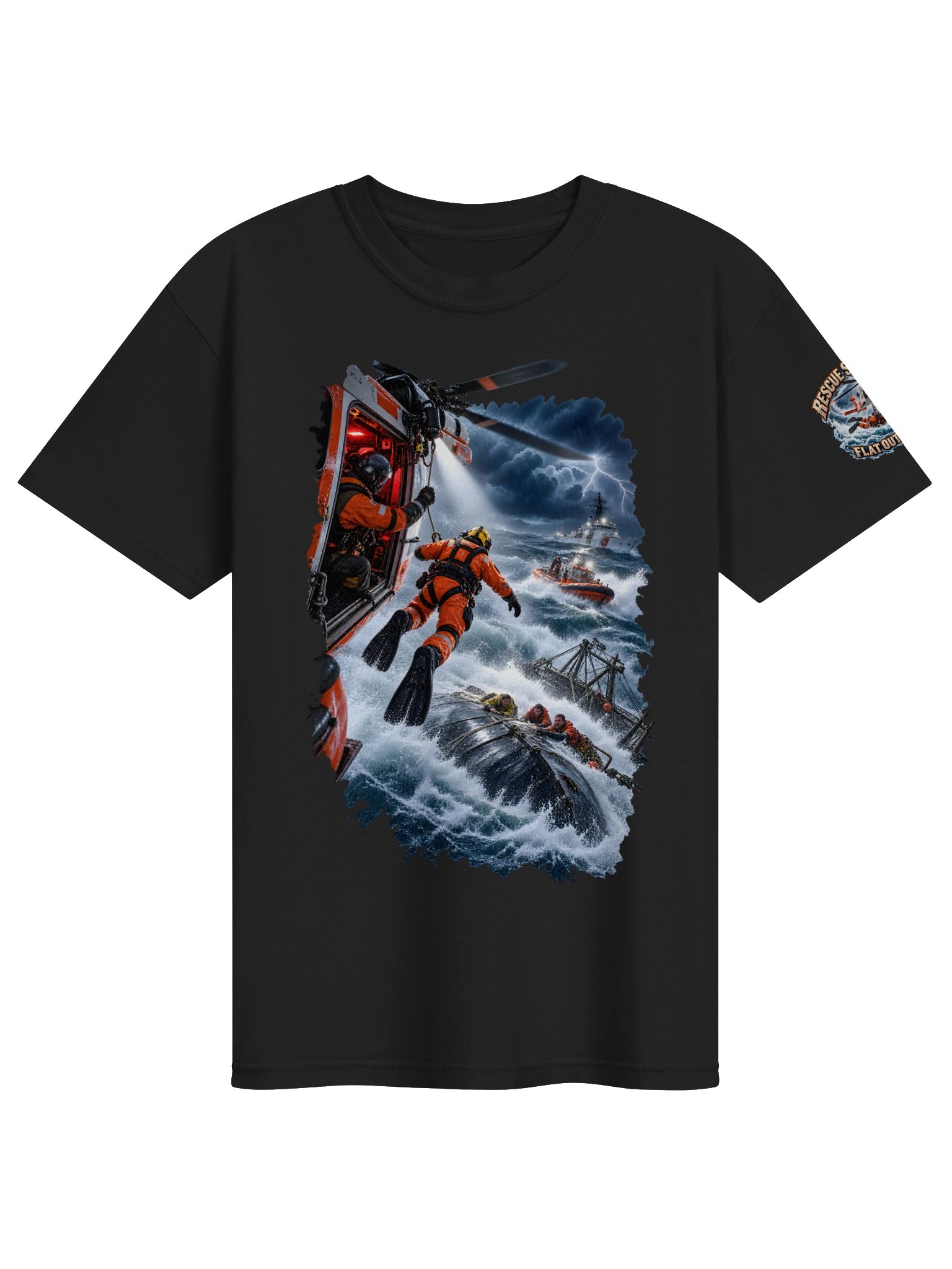 Into the Storm. Bring Them Home. Coast Guard Rescue Swimmer T-Shirt | FLAT OUT BROKEN™ product image (3)