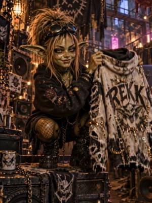 I found a cute little rebellion costume with REKK on the back. They bought the grime, skipped the gutter, and somehow still pronounced it wrong. Educational theft may now begin. #BorrowedTeeth #Nib #GoblinNib #SongLore #GoblinPunk