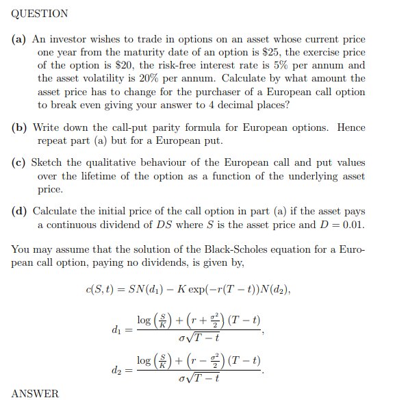 TD - Assets prices and European call options product image (1)