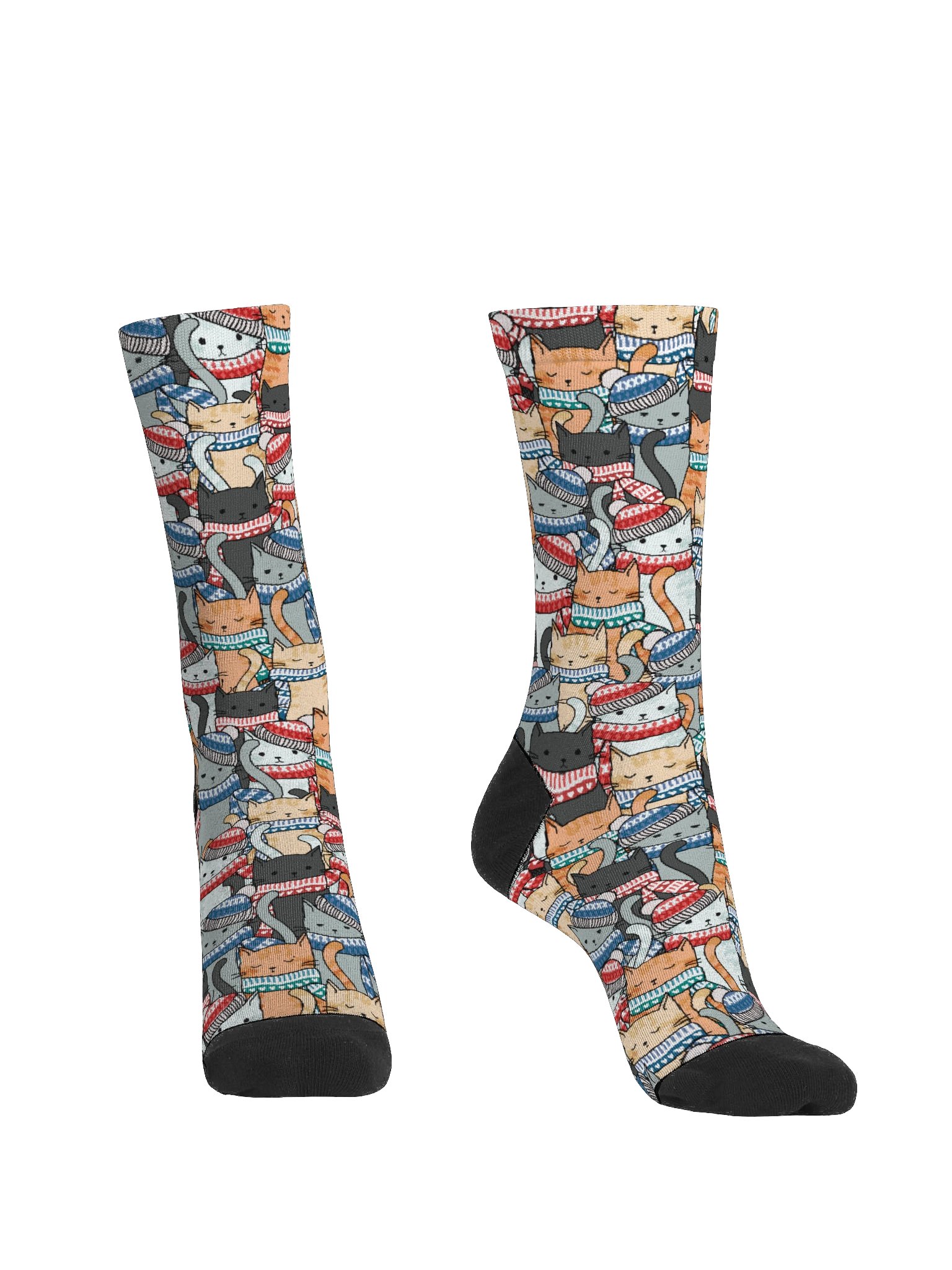 Cats in Winter Hats & Scarves Pattern Socks product image (2)