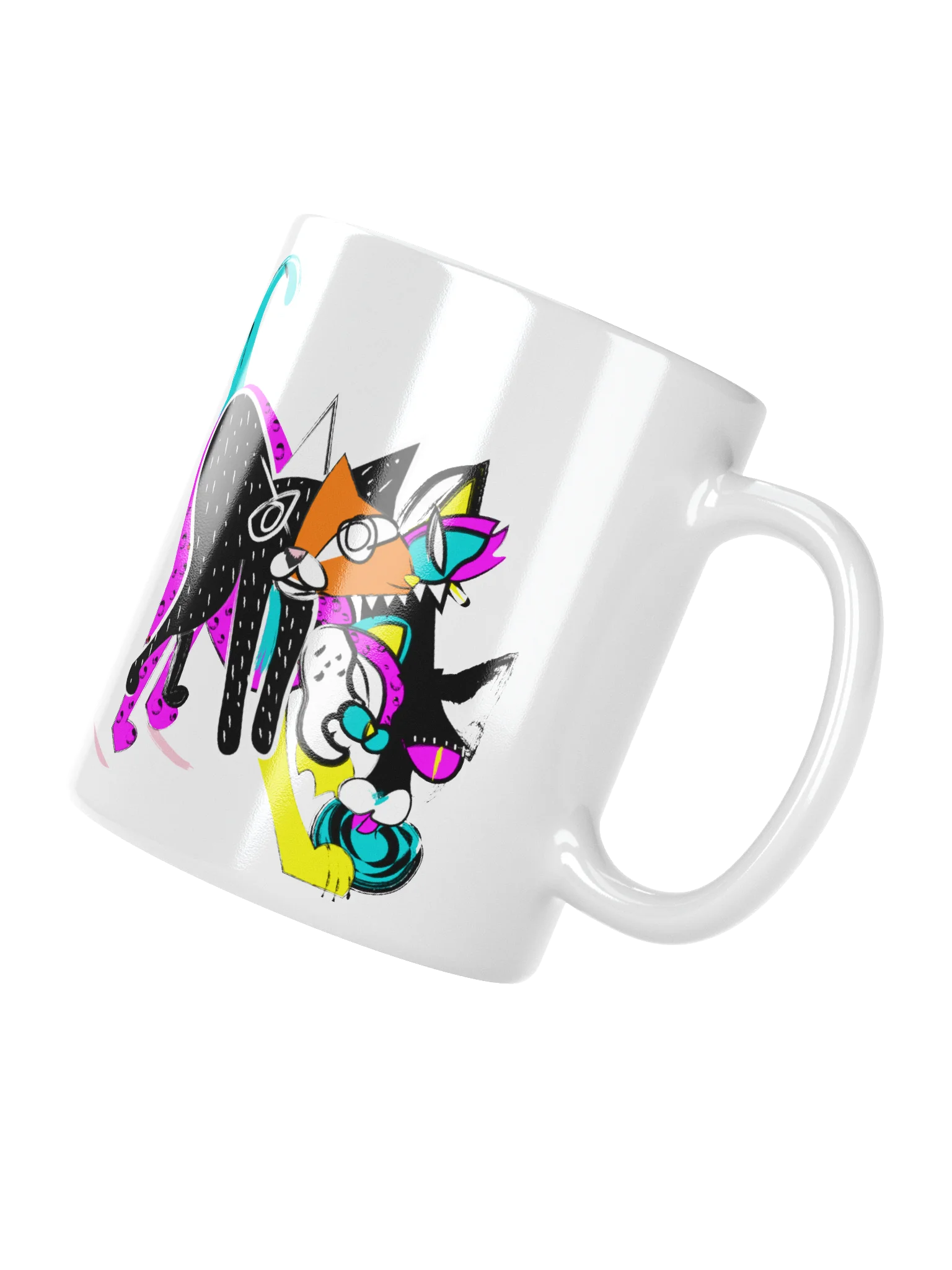 Mug: Kaleido Cat - Bright Pink Yellow Teal product image (3)