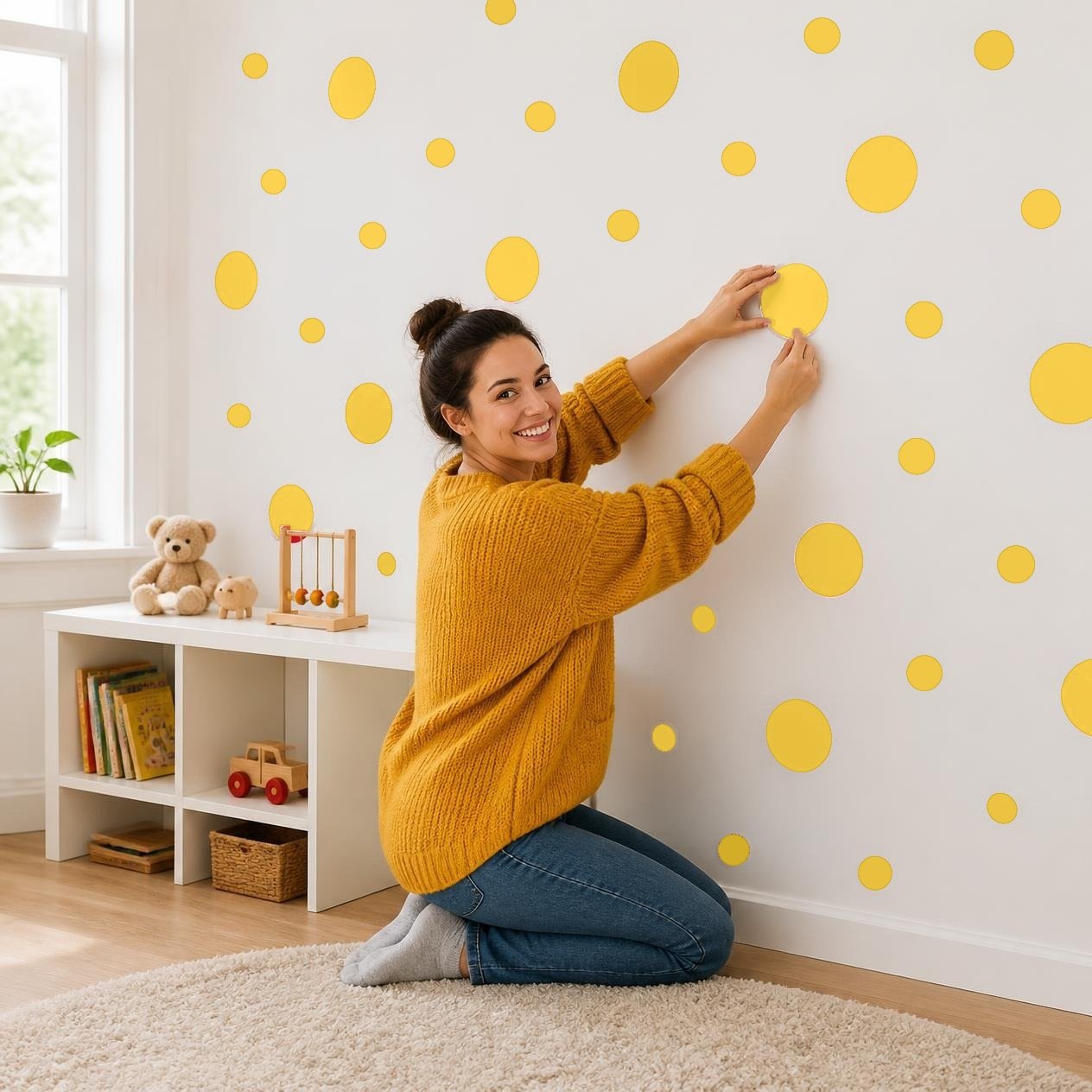 Yellow Polka Dot Wall Decals, 2" and 4" Vinyl Circle Stickers, Removable Dot Decals for Nursery, Kids Room, Playroom product image (2)