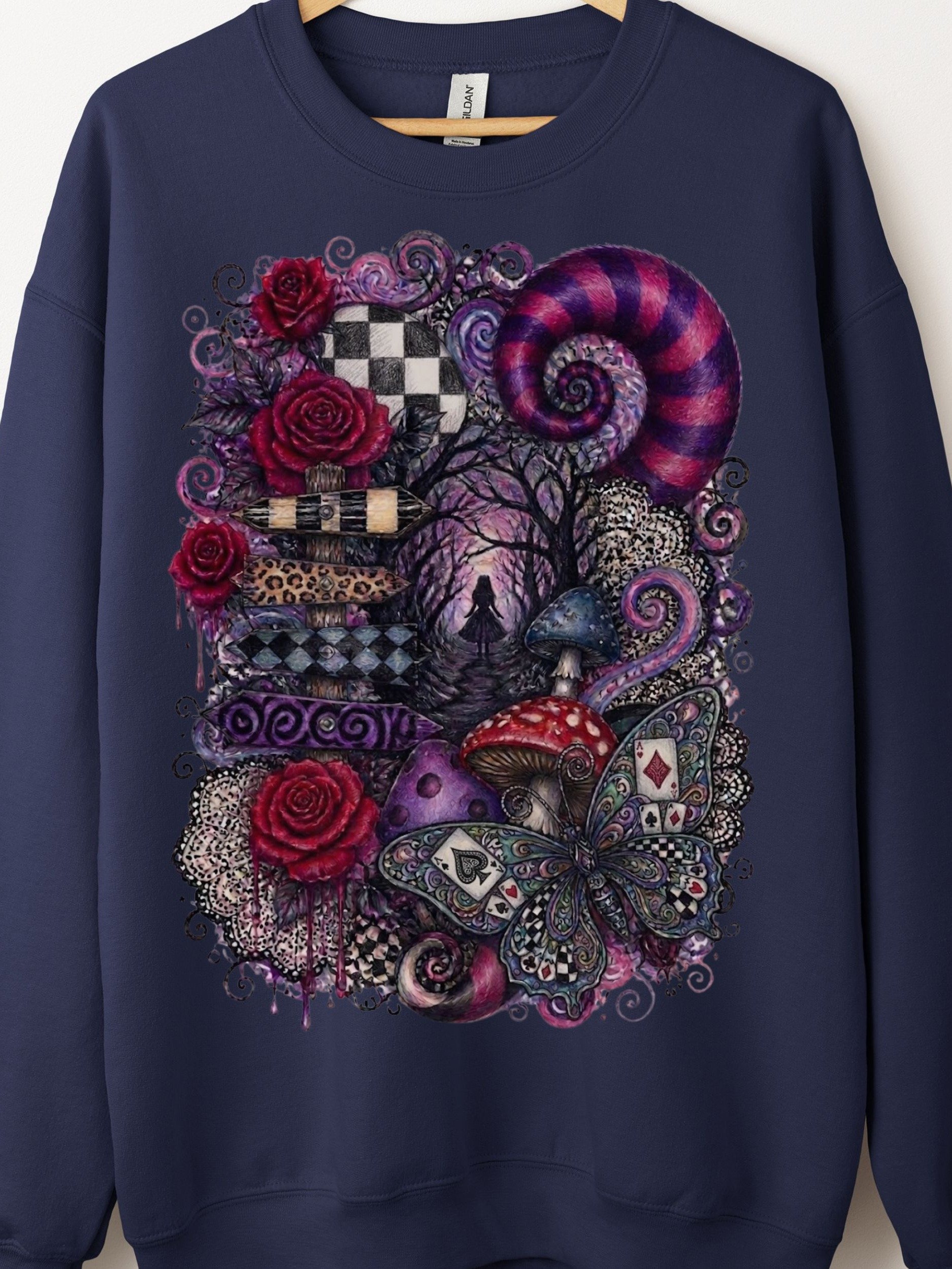 Dark Alice Whimsigoth Collage Sweatshirt, Wonderland Cheshire Crewneck product image (9)