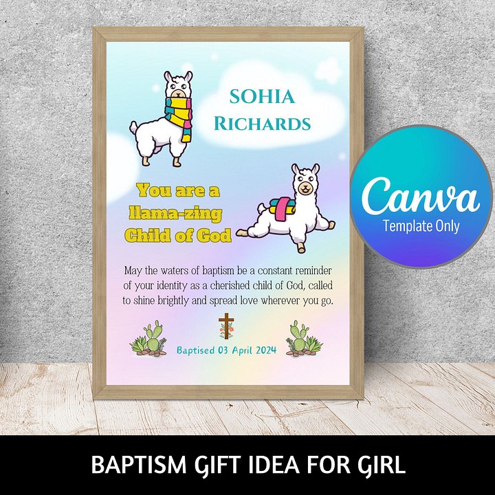 Llama Baptism Canva Template product image (1)