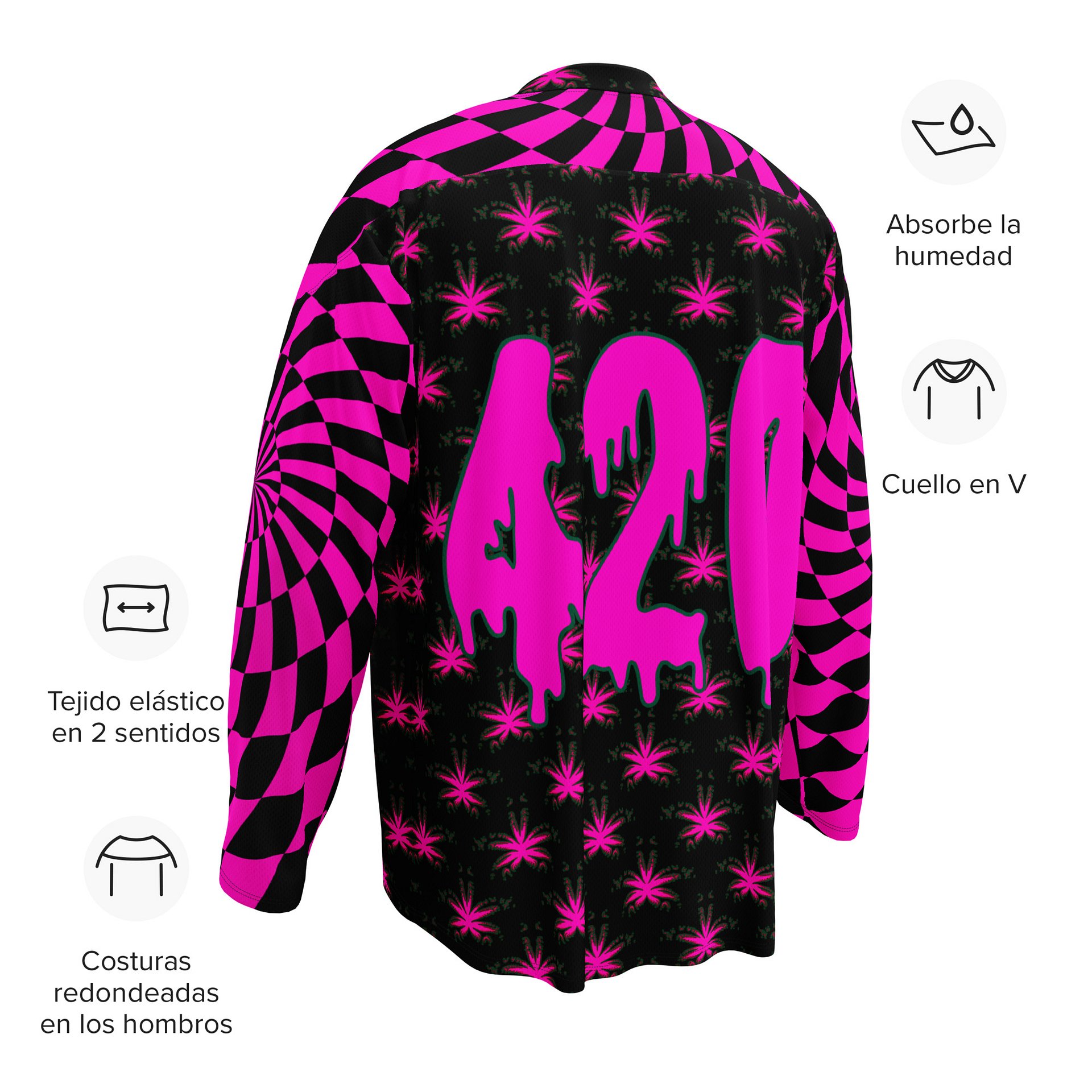 Twisted 420 Rave Hockey Jersey, Trippy Techno EDM Top, Psychedelic Spiral Cannabis Clothing, Weird Weed Festival Wear, Pot Leaf Stoner Shirt product image (12)