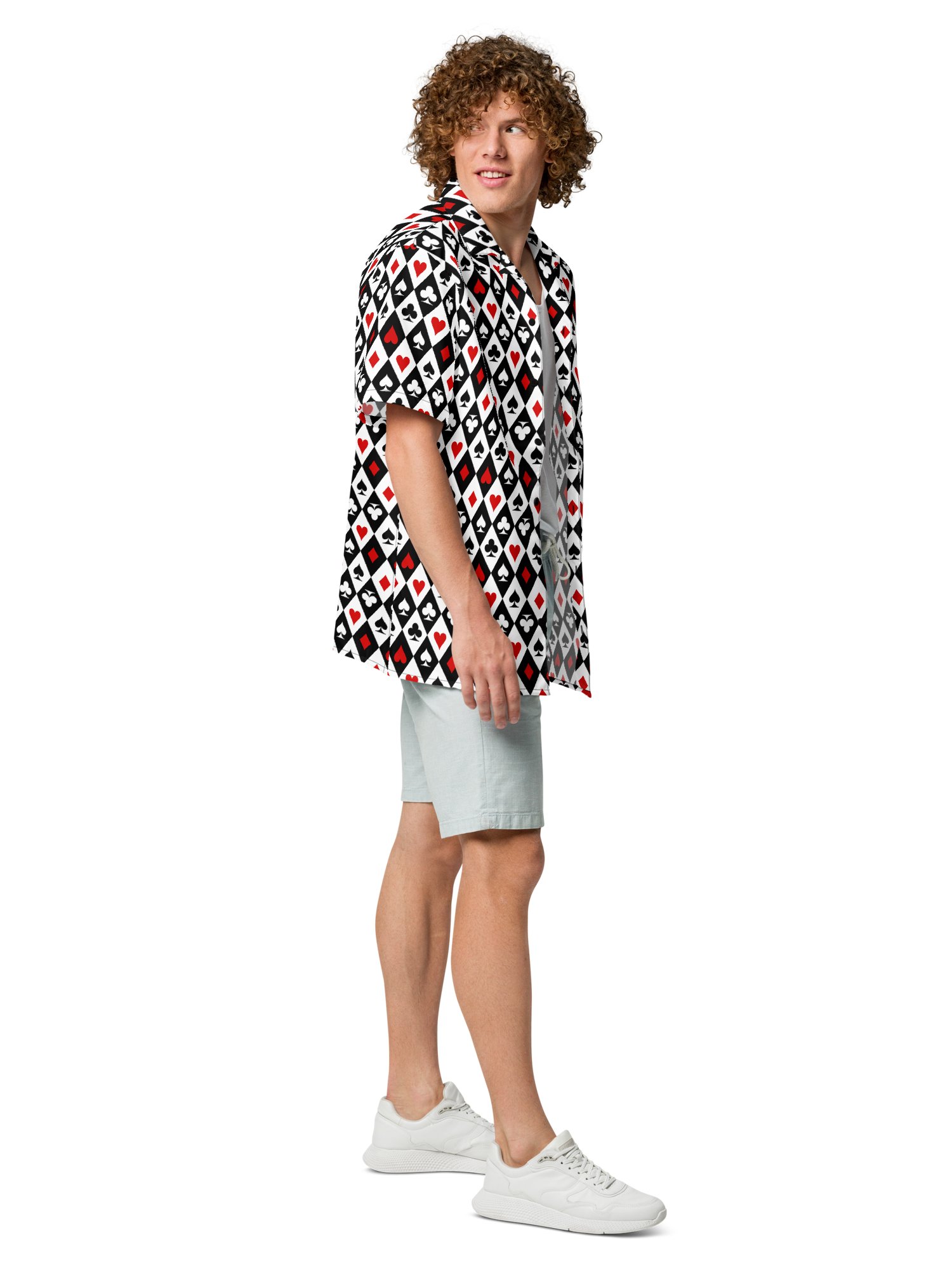 Retro Playing Card Suits Argyle All-Over Print Hawaiian Shirt product image (7)