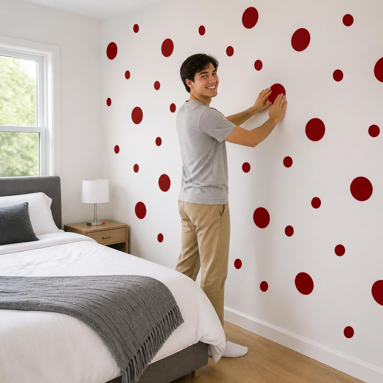Burgundy Polka Dot Wall Decals, 2" and 4" Vinyl Circle Stickers, Removable Dot Decals for Nursery, Kids Room, Playroom product image (4)