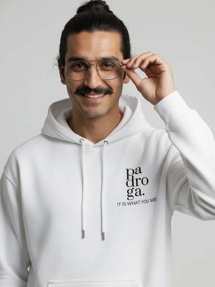 padroga. white hoodie vertical logo product image (2)