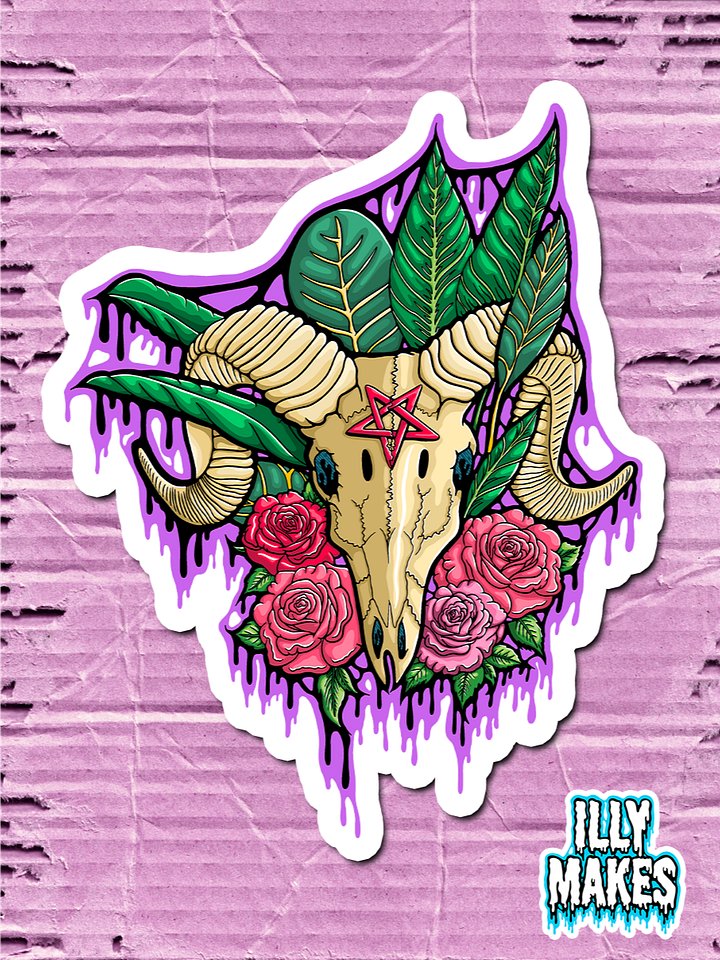 Drippy Baphomet Skull Sticker product image (1)