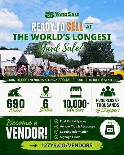 𝗕𝗲𝗰𝗼𝗺𝗲 𝗮 𝘃𝗲𝗻𝗱𝗼𝗿 𝗮𝘁 𝘁𝗵𝗲 𝟭𝟮𝟳 𝗬𝗮𝗿𝗱 𝗦𝗮𝗹𝗲!

The event takes place August 6-9, 2026, along a 690-mile route through Michigan, Ohio,...
