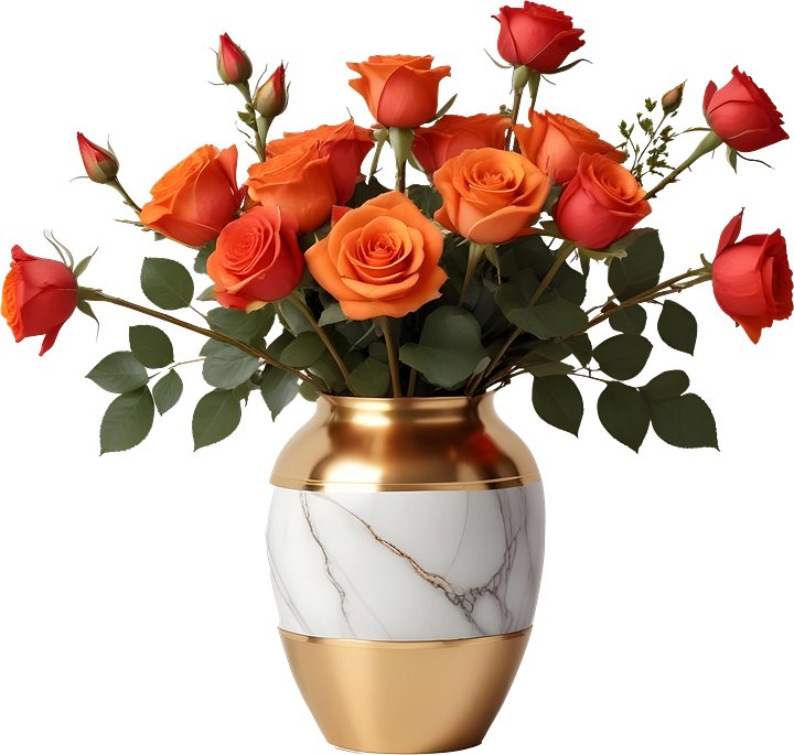 Golden Glow – Marble and Gold Rose Vase PNG product image (1)
