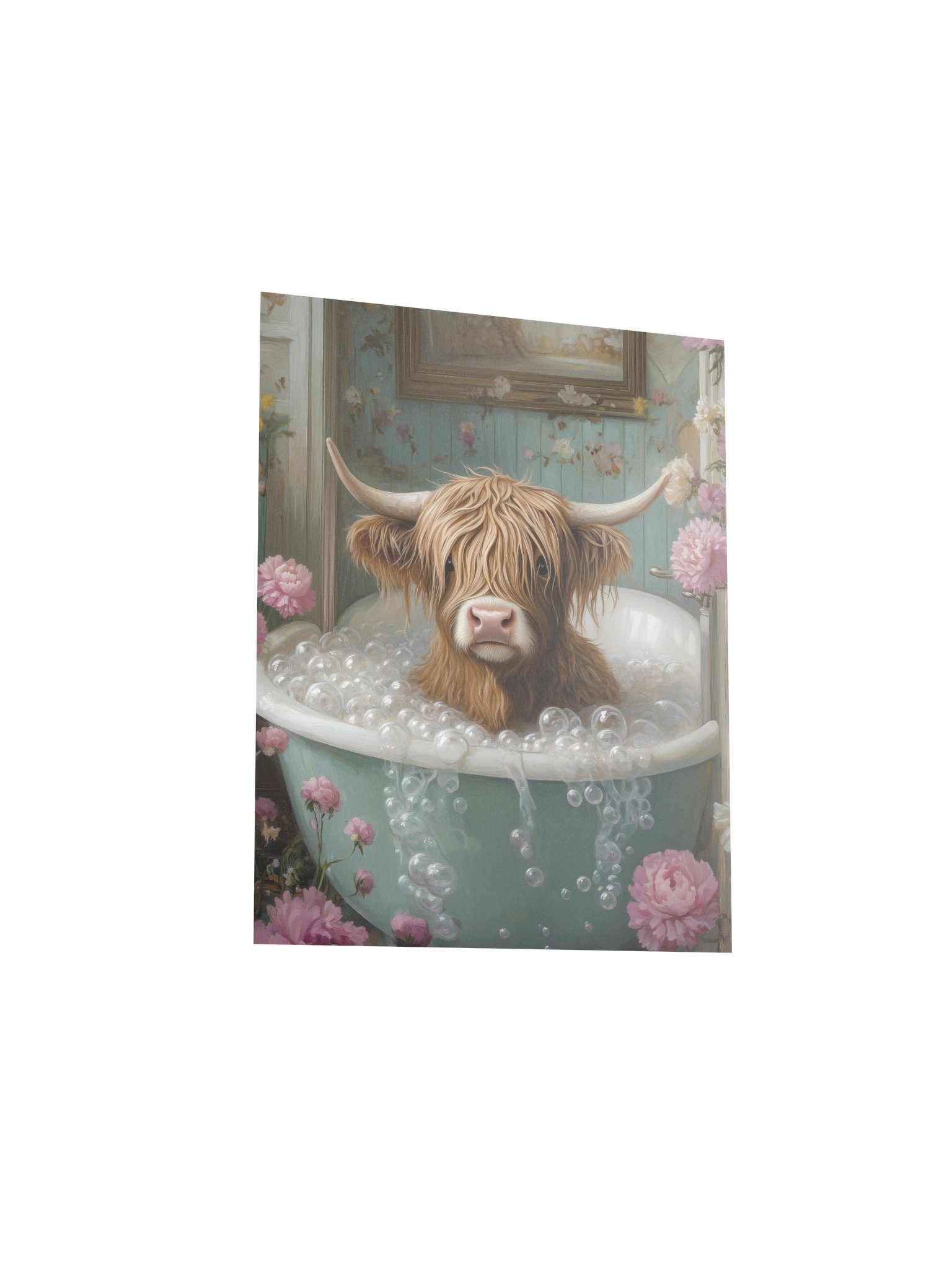 Whimsical Highland Cow in Bathtub Bathroom Art Print product image (14)
