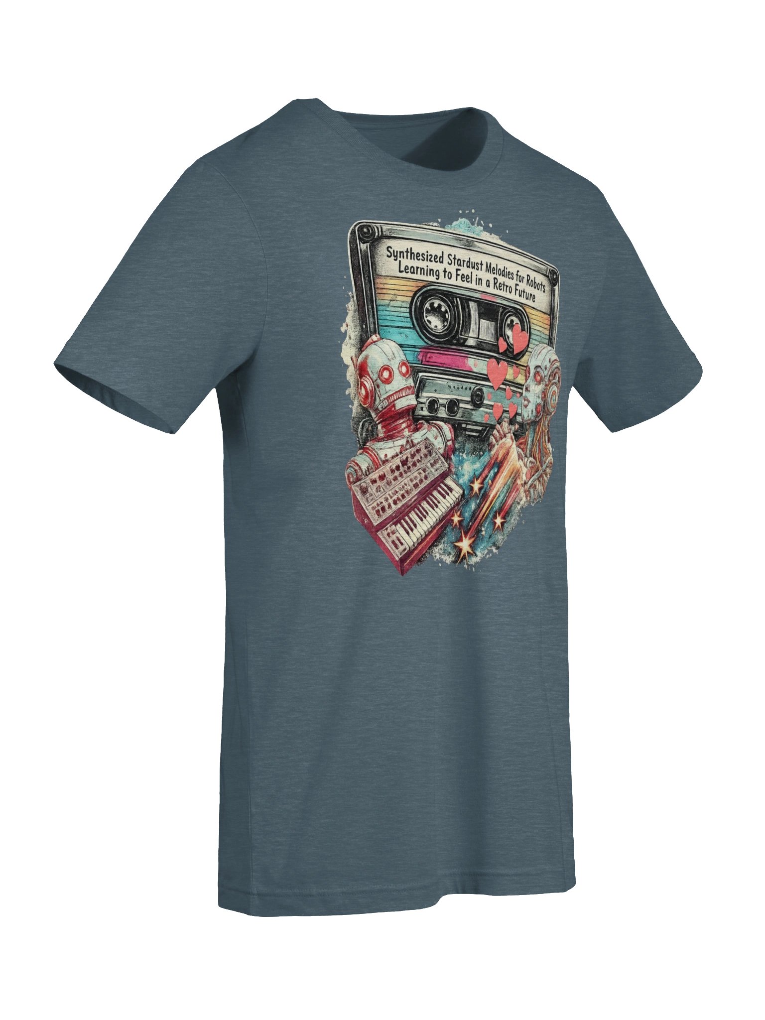 Synthesized Stardust Retro Future Tee, Whimsical Robot Music Lover Shirt product image (8)