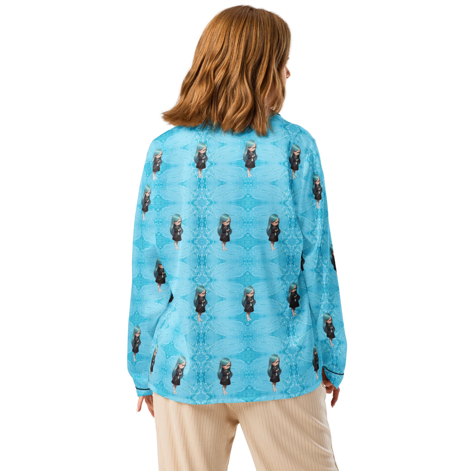 (Aqua CHIBI) K Women's Long Sleeve Pajama Top product image (2)