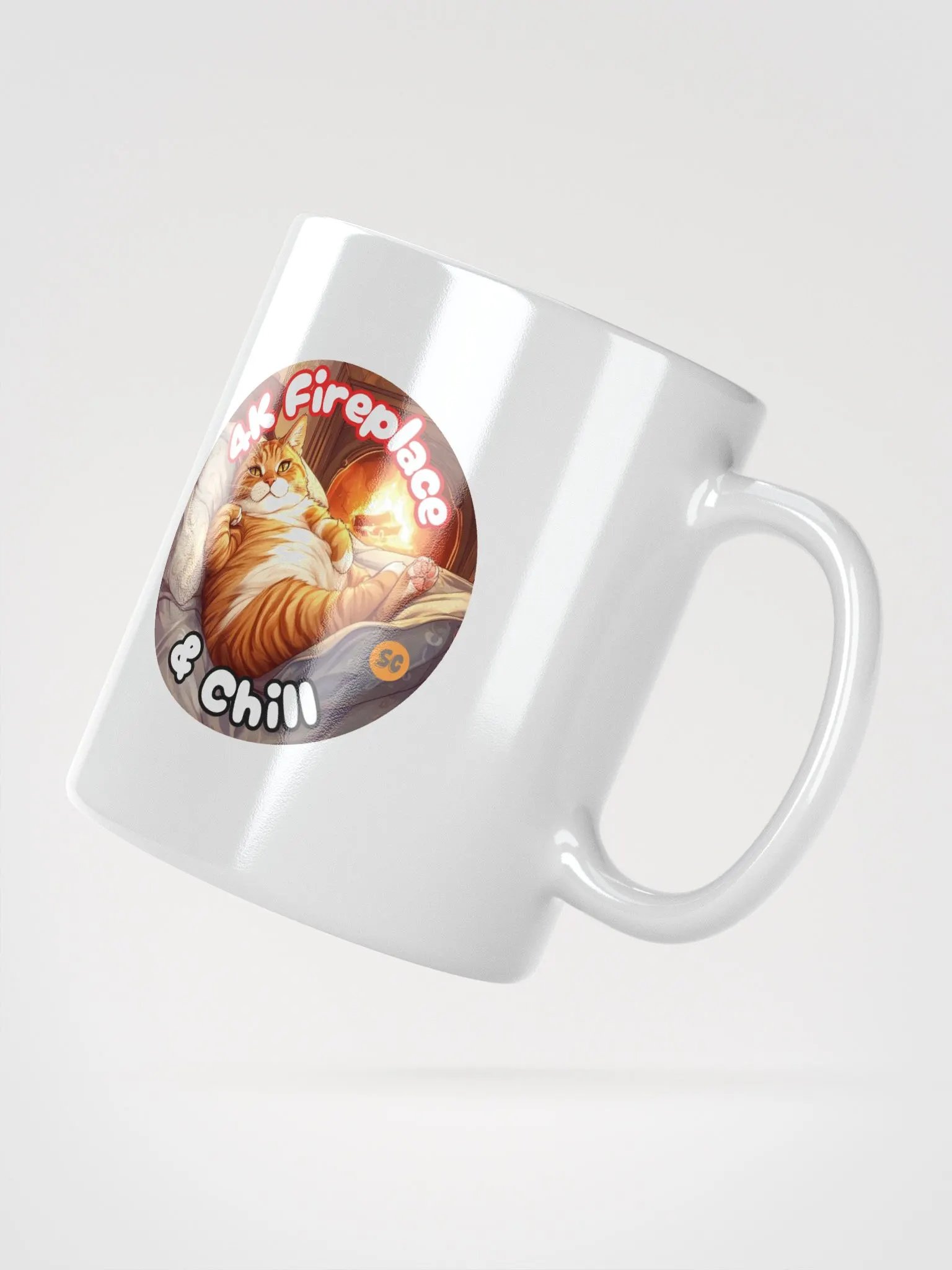 Cozy Cat - 4K Fireplace & Chill | White Glossy Mug product image (4)