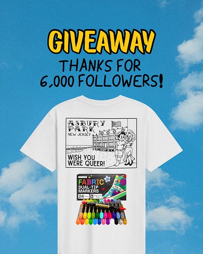 I’m doing a giveaway for reaching 6,000 followers!

You can get your own WISH YOU WERE QUEER shirt and a pack of fabric marke...