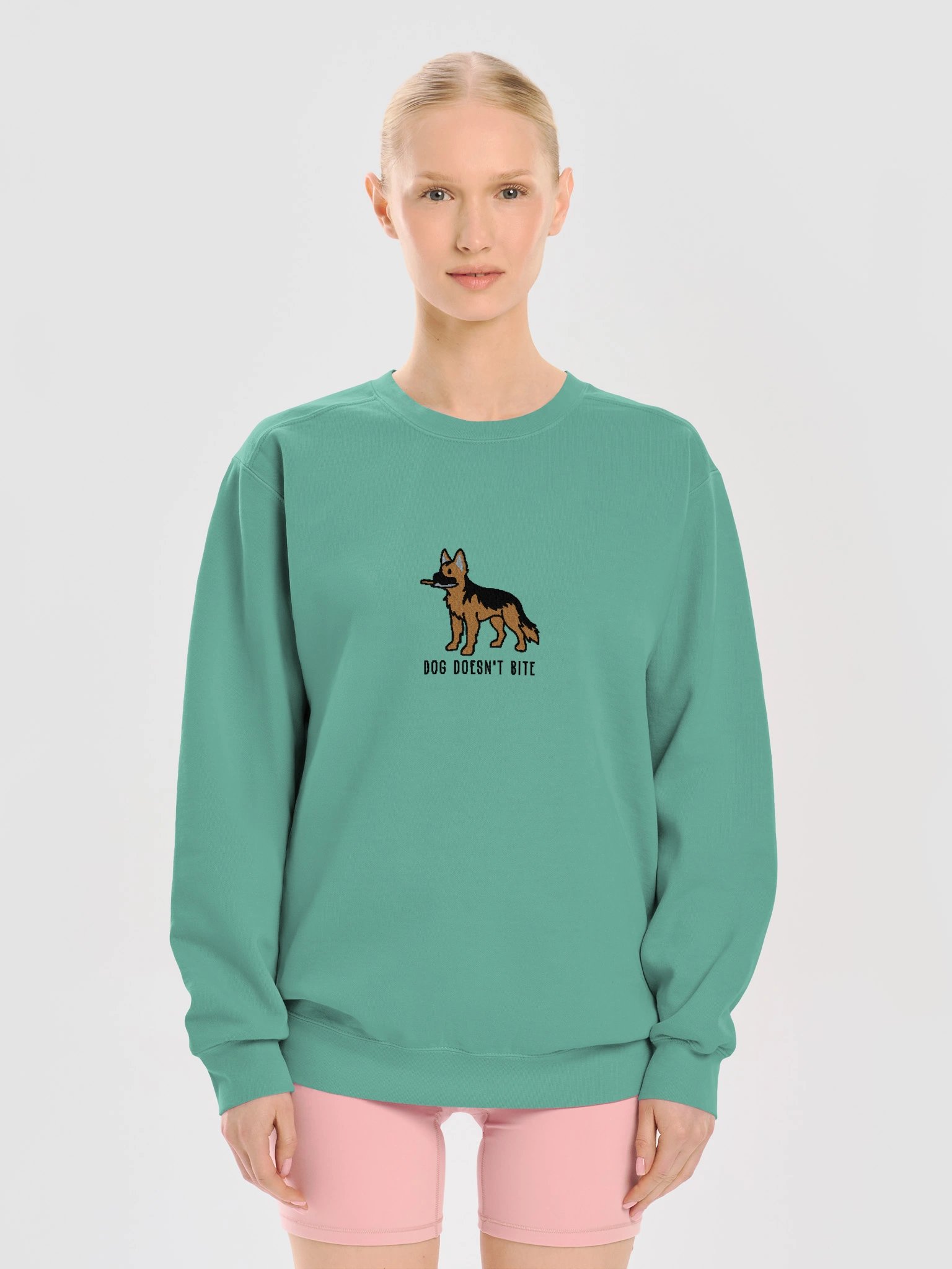 Dog Doesn't Bite Funny Chibi-Style Embroidered Premium Sweatshirt for German Shepherd(Tan) Owners product image (29)