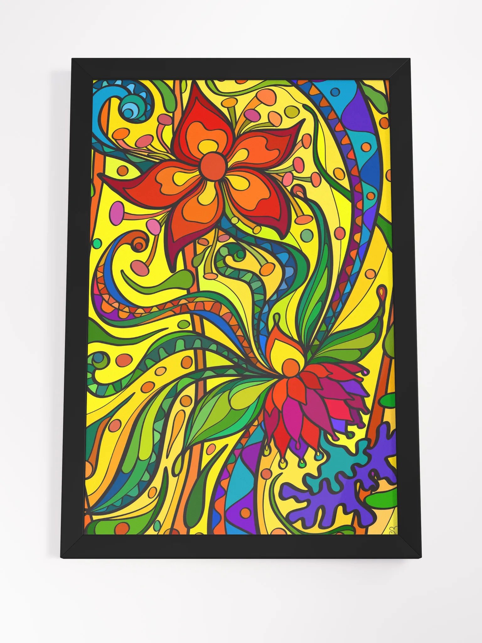 Whimsical Floral Swirls Framed Poster - Bright Starfish product image (4)