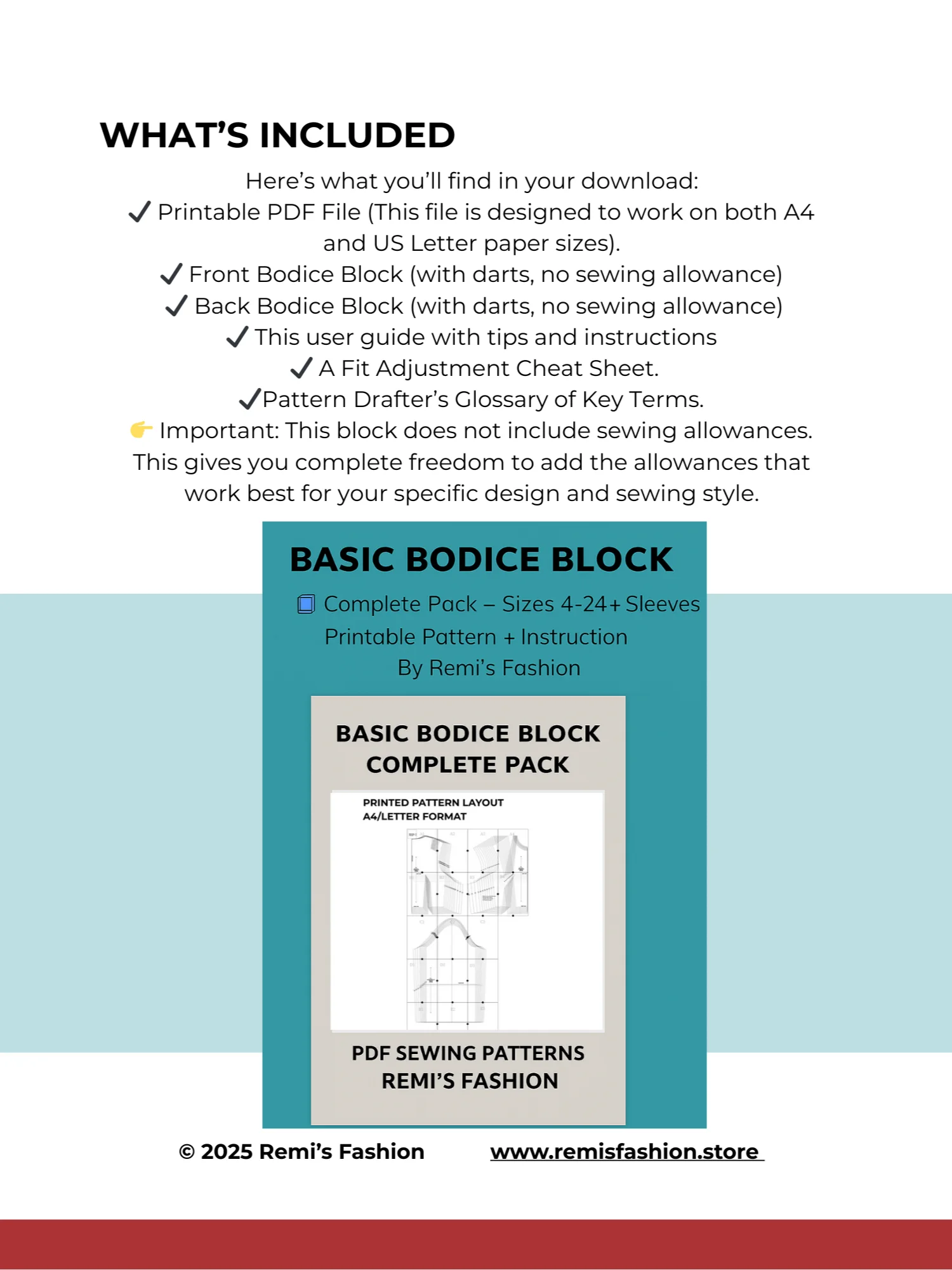 Bodice Block Sewing Pattern Bundle – UK Sizes 4–24 (PDF) product image (3)