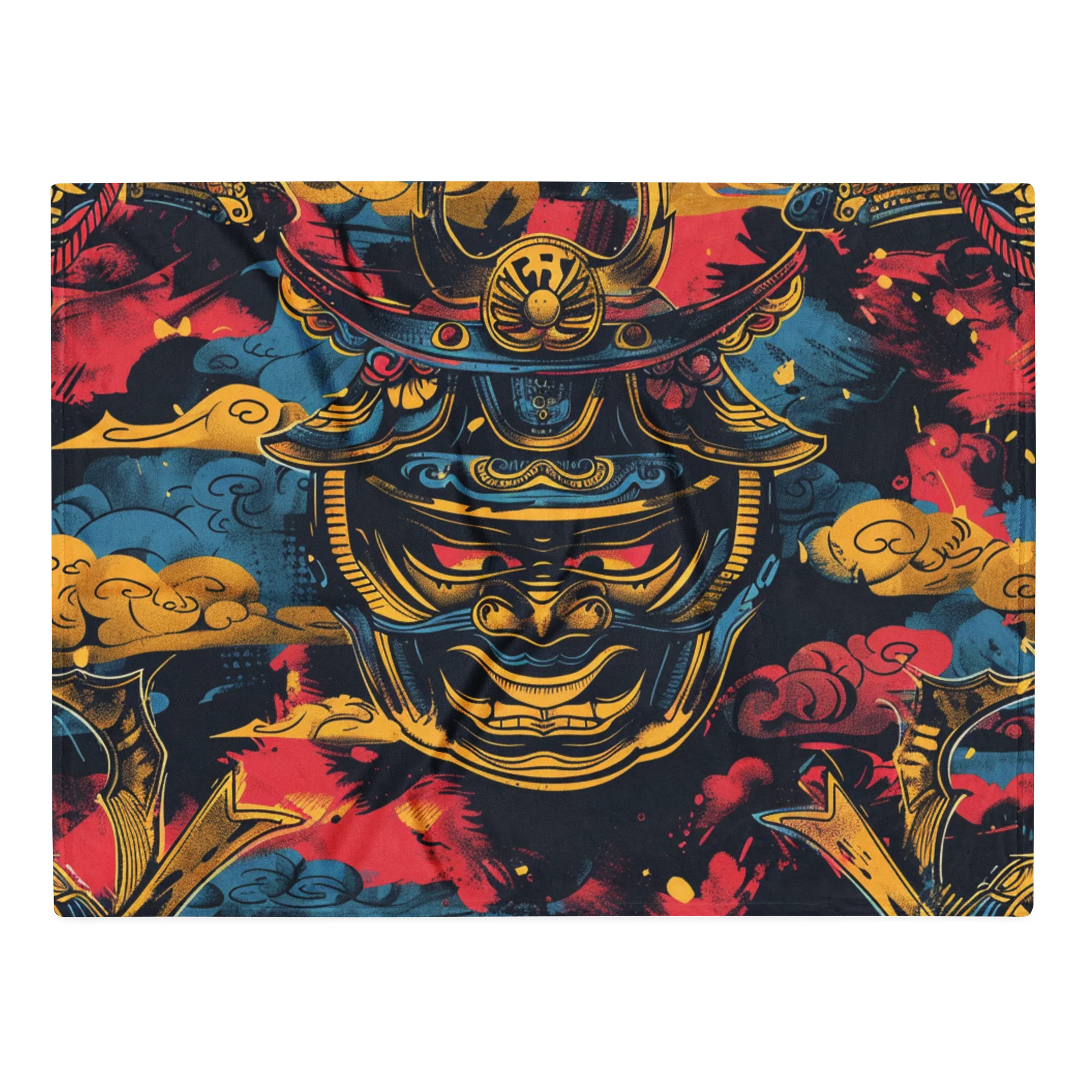 Japanese Samurai Throw Blanket | Vintage Oni Kabuto Fleece Blanket product image (1)
