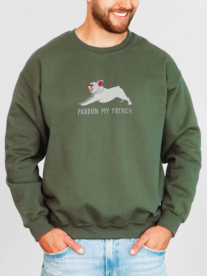 Pardon My French Sweatshirt (Embroidered) of a French Bulldog(White) product image (1)