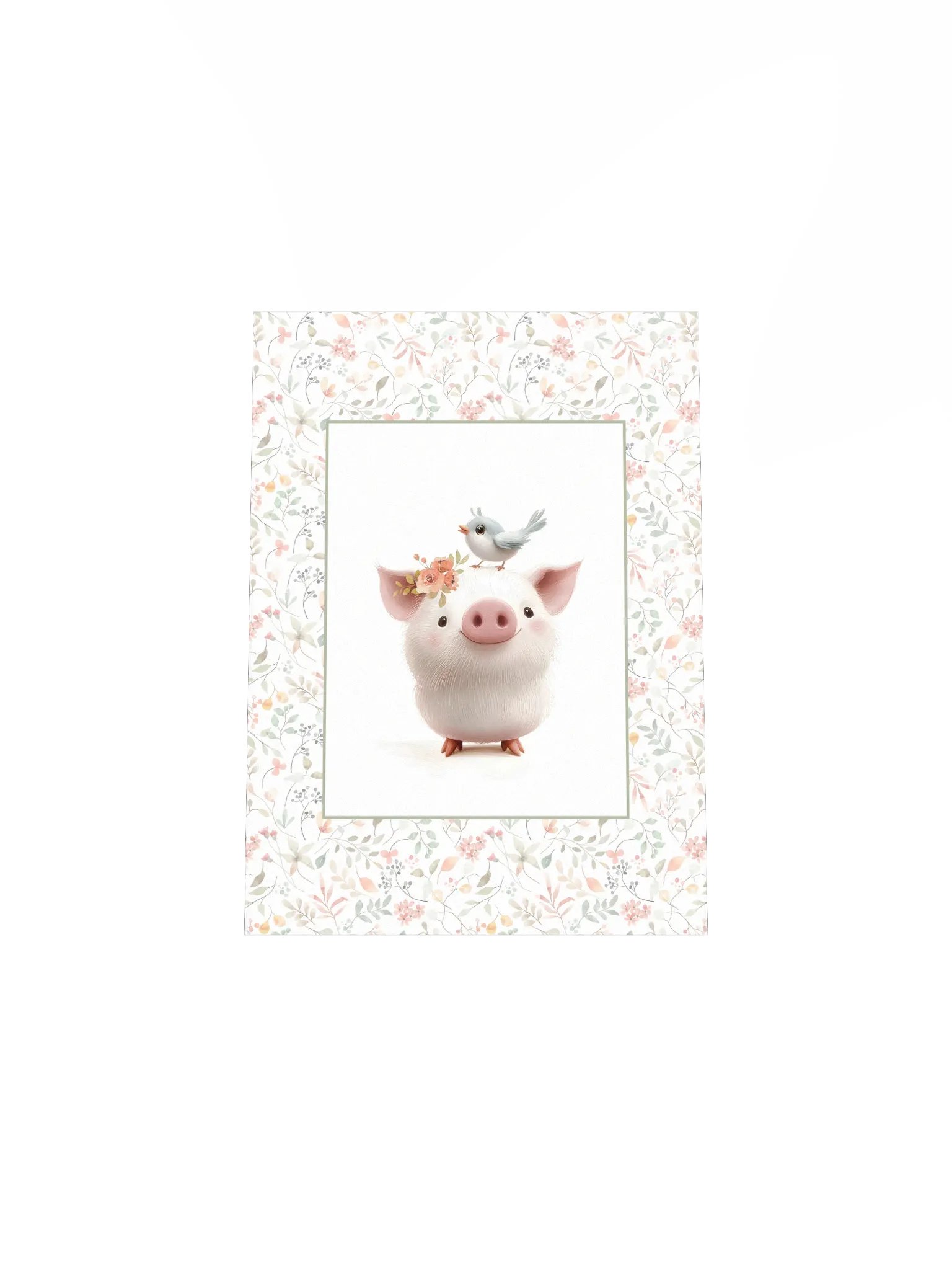 Cute Pig and Watercolor Floral Print product image (5)