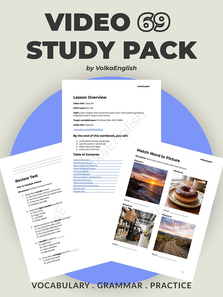 City Streets English Practice | Pronunciation & Vocabulary Vlog - Video 69 Study Pack product image (1)