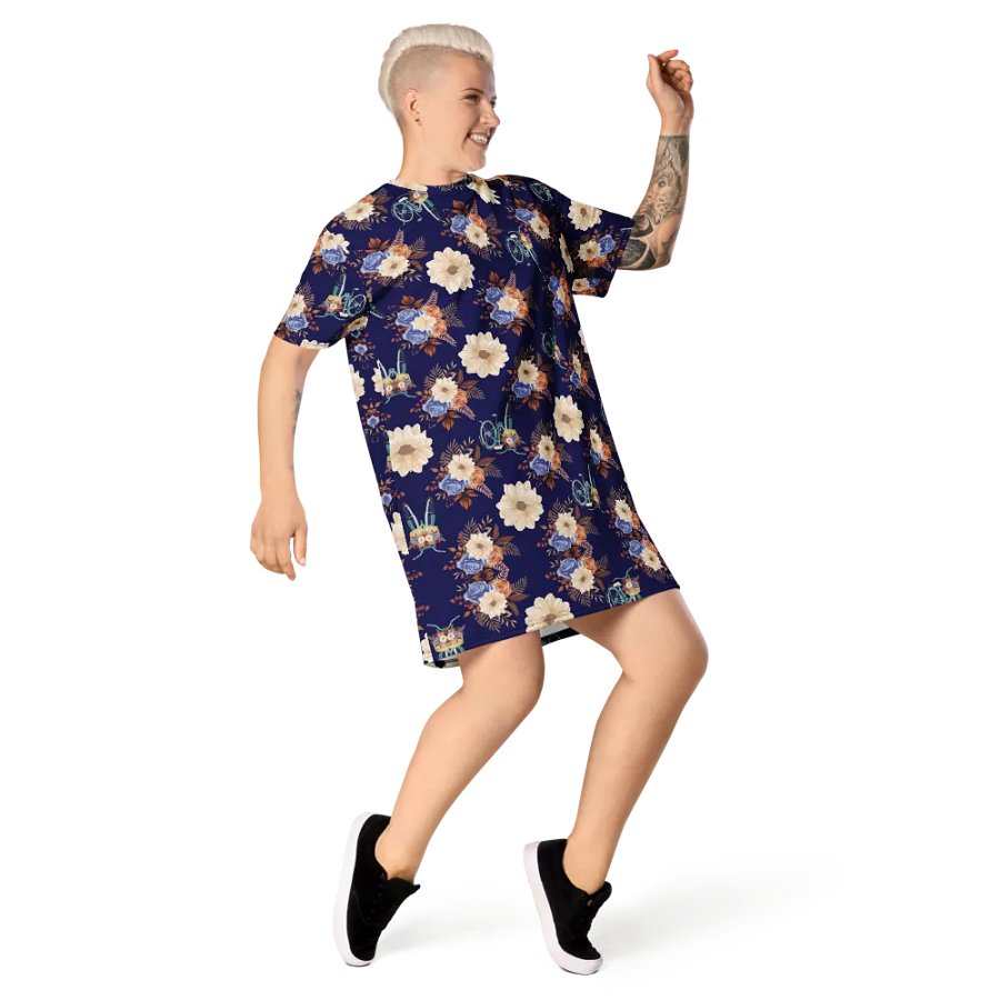 Vintage Vibes | Retro Blue Blossom and Bike T-Shirt Dress product image (6)