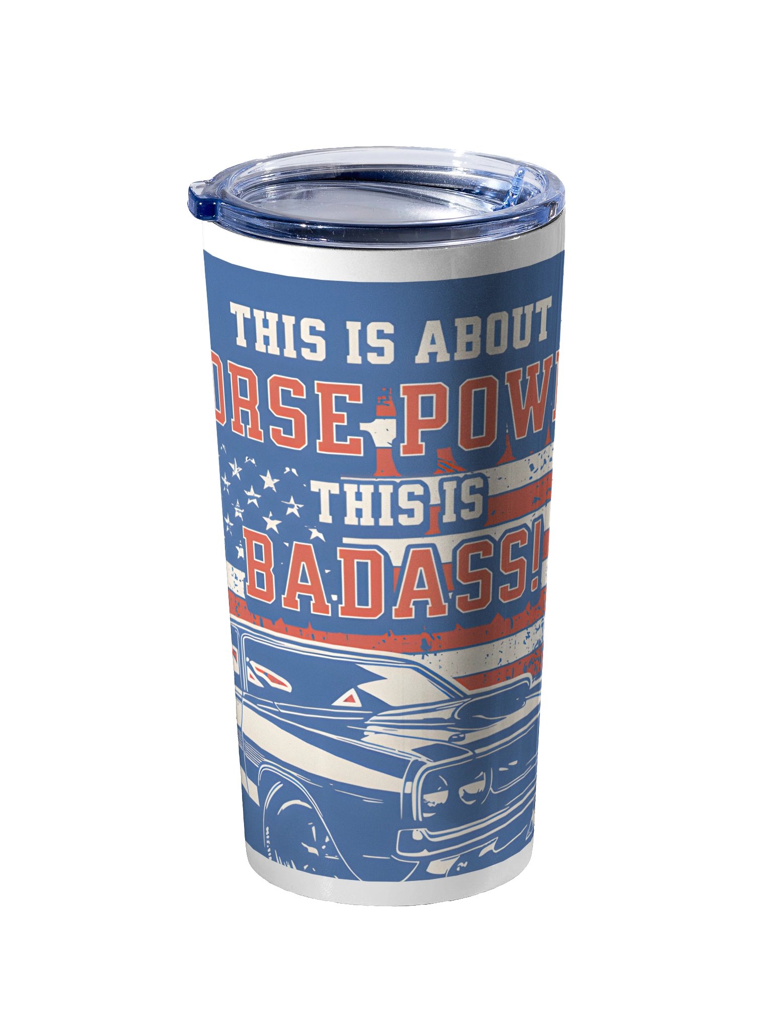 20oz Stainless Steel Tumbler with Lid - Vintage American Muscle Car Patriotic Flag Design, Insulated Horsepower Travel Cup for Men by BoldPixel product image (4)