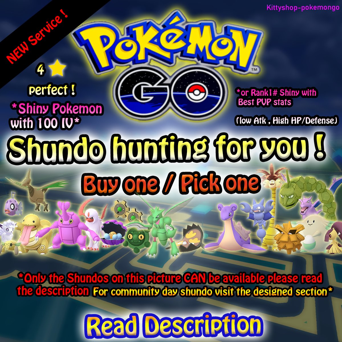 🟢Pokémon Go! - Shundo Hunting for you (safest)! (Shiny Pokemon with 100 IV/or rank #1 PVP )✅ product image (1)