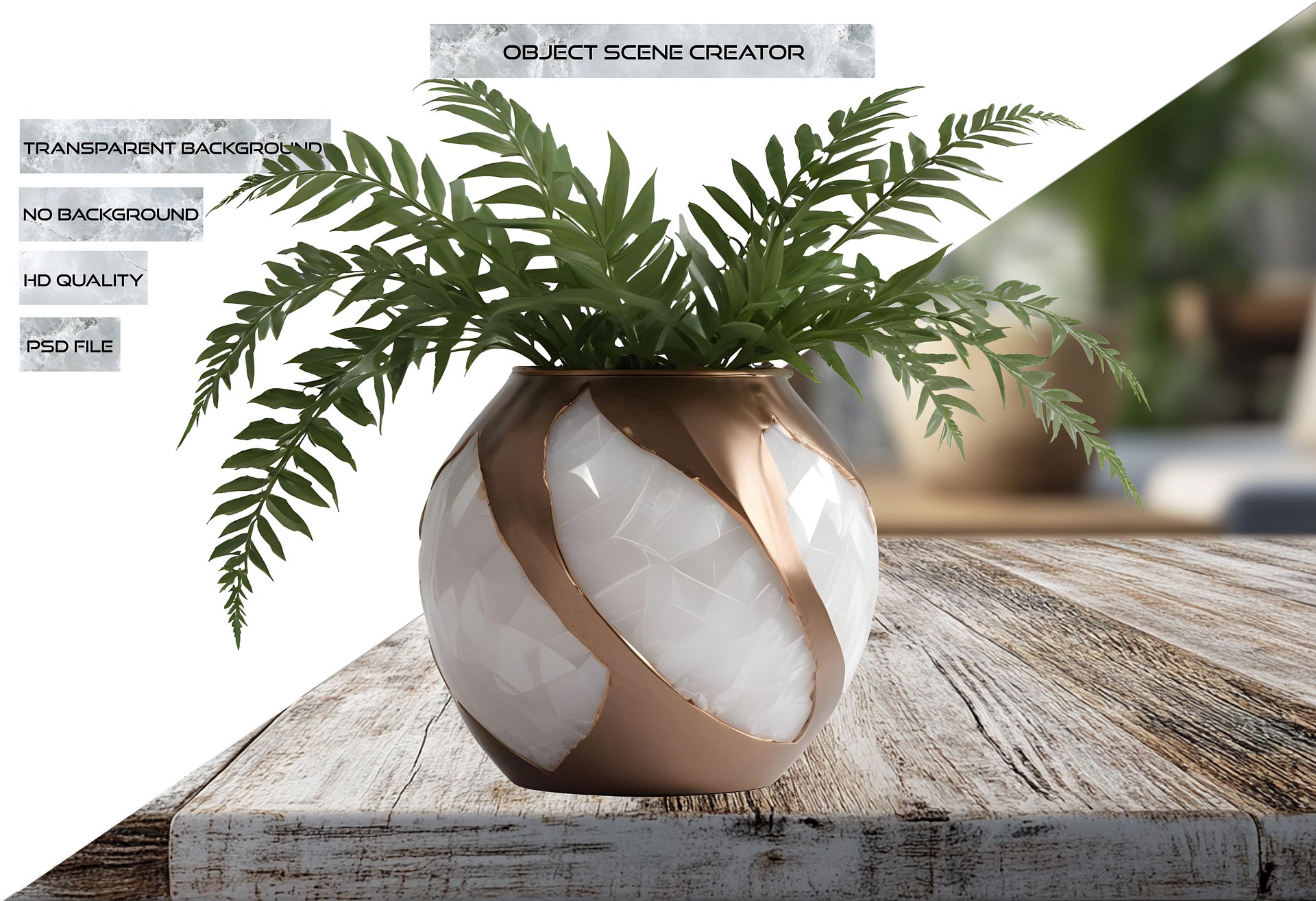 Glamour Organique – Luxury Quartz and bronze Design Planter PNG product image (2)