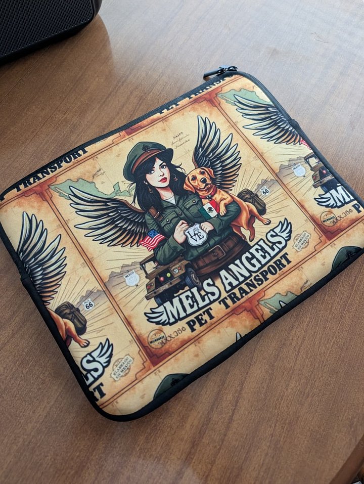 Mel’s Angels Laptop Sleeve – Vintage Military Pet Transport Art, Dog Lover Tech Cover, Protective Travel Case product image (1)