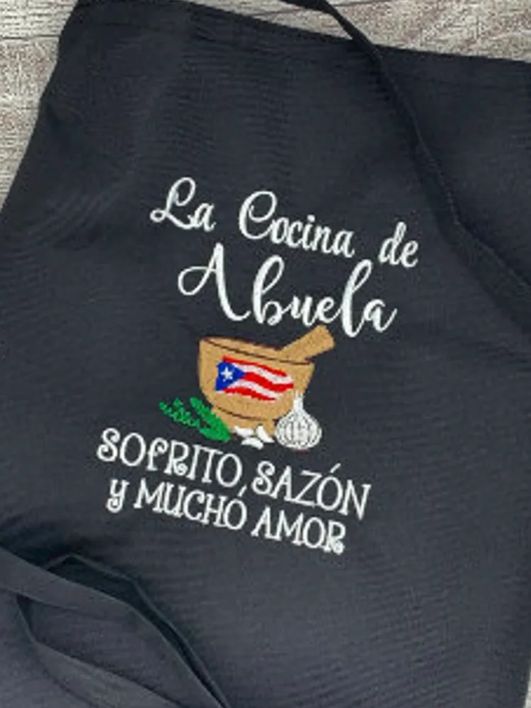 Embroidered Puerto Rican Kitchen Apron: La Cocina de Abuela product image (2)