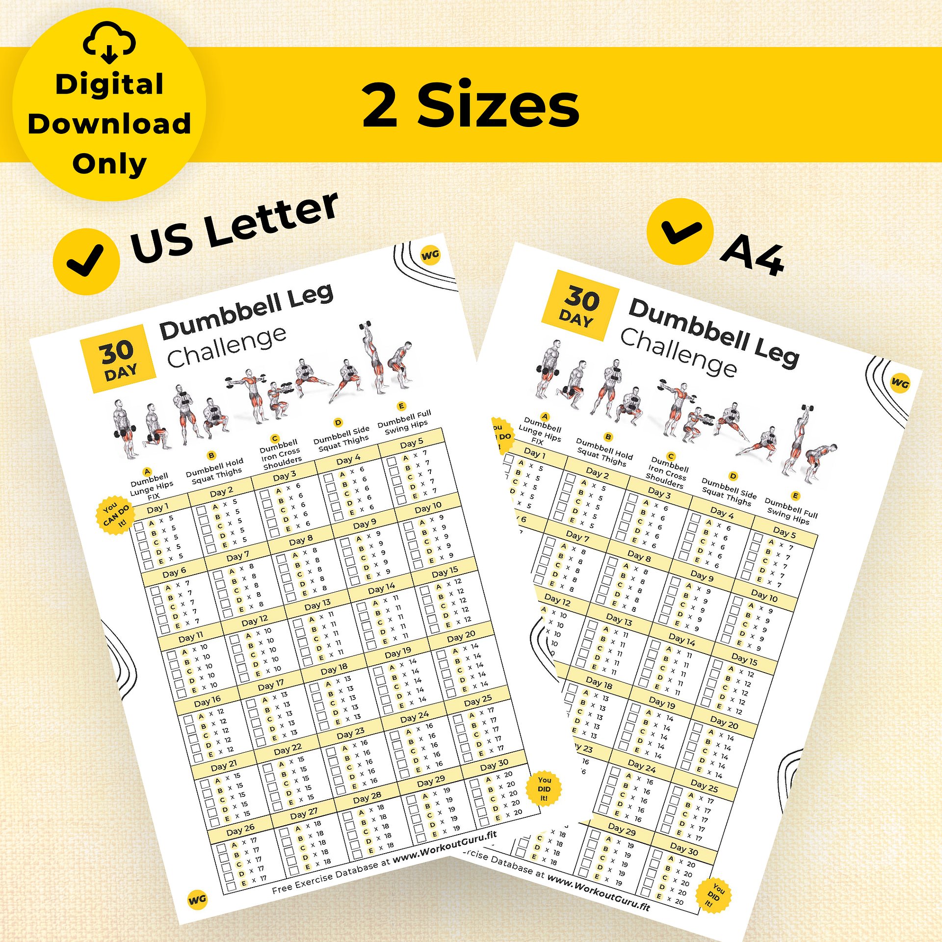 30 Day Dumbbell Leg Challenge - Printable Workout Tracker product image (5)