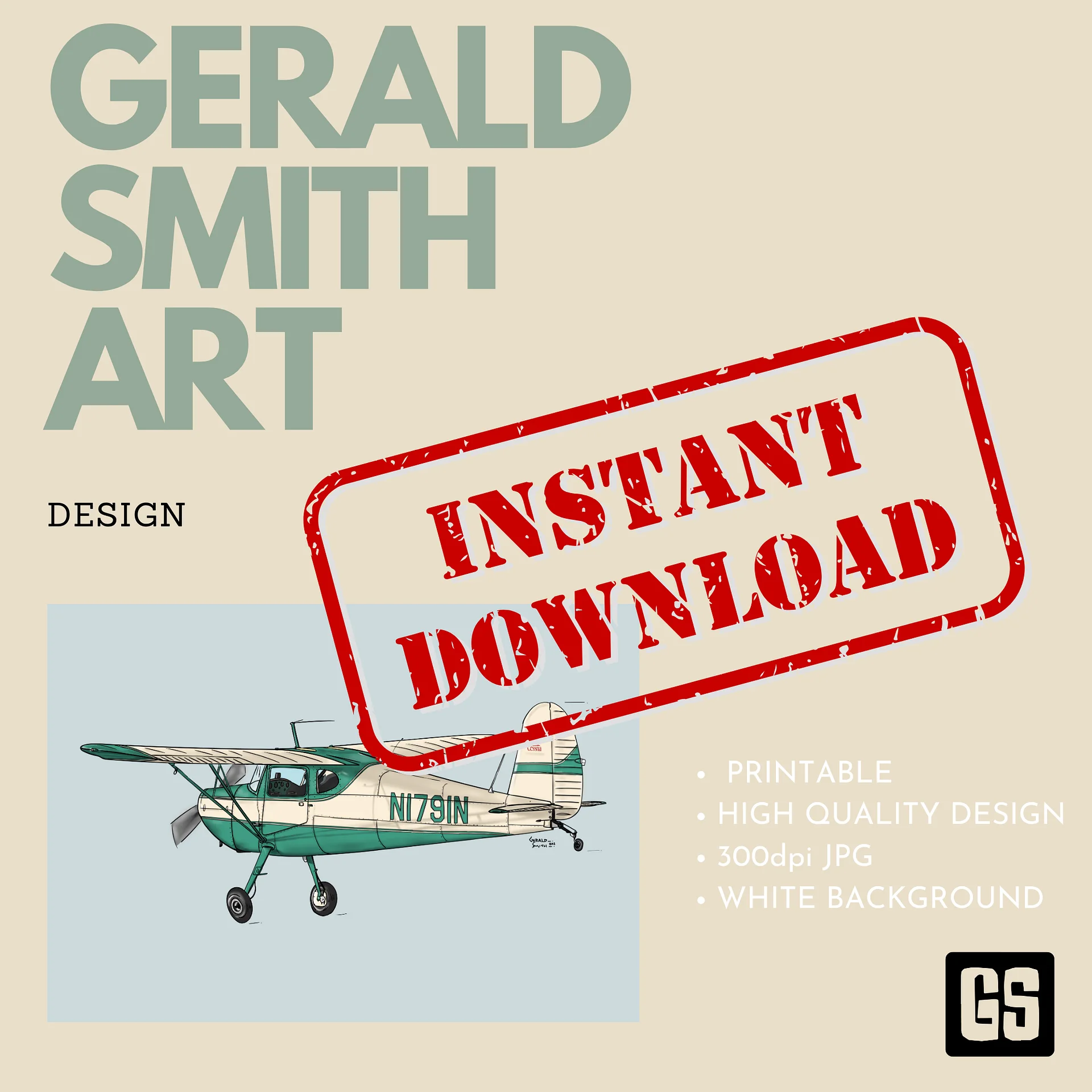Cessna 120 Printable Digital Aviation Art - Blue Sky Background, Perfect Pilot Gift product image (2)