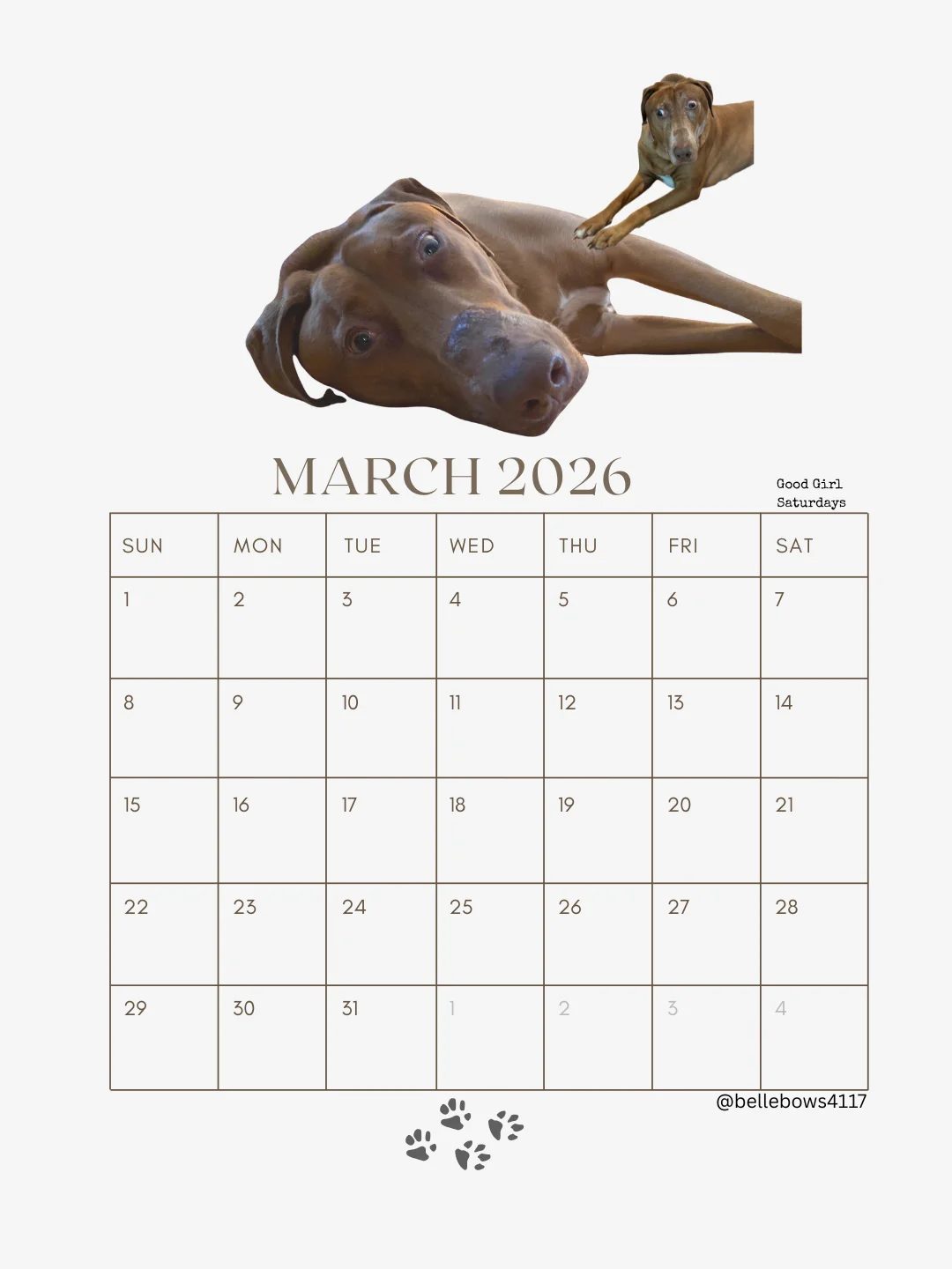 Belle 2026 Calendar B 8.5x11 (Download) product image (4)