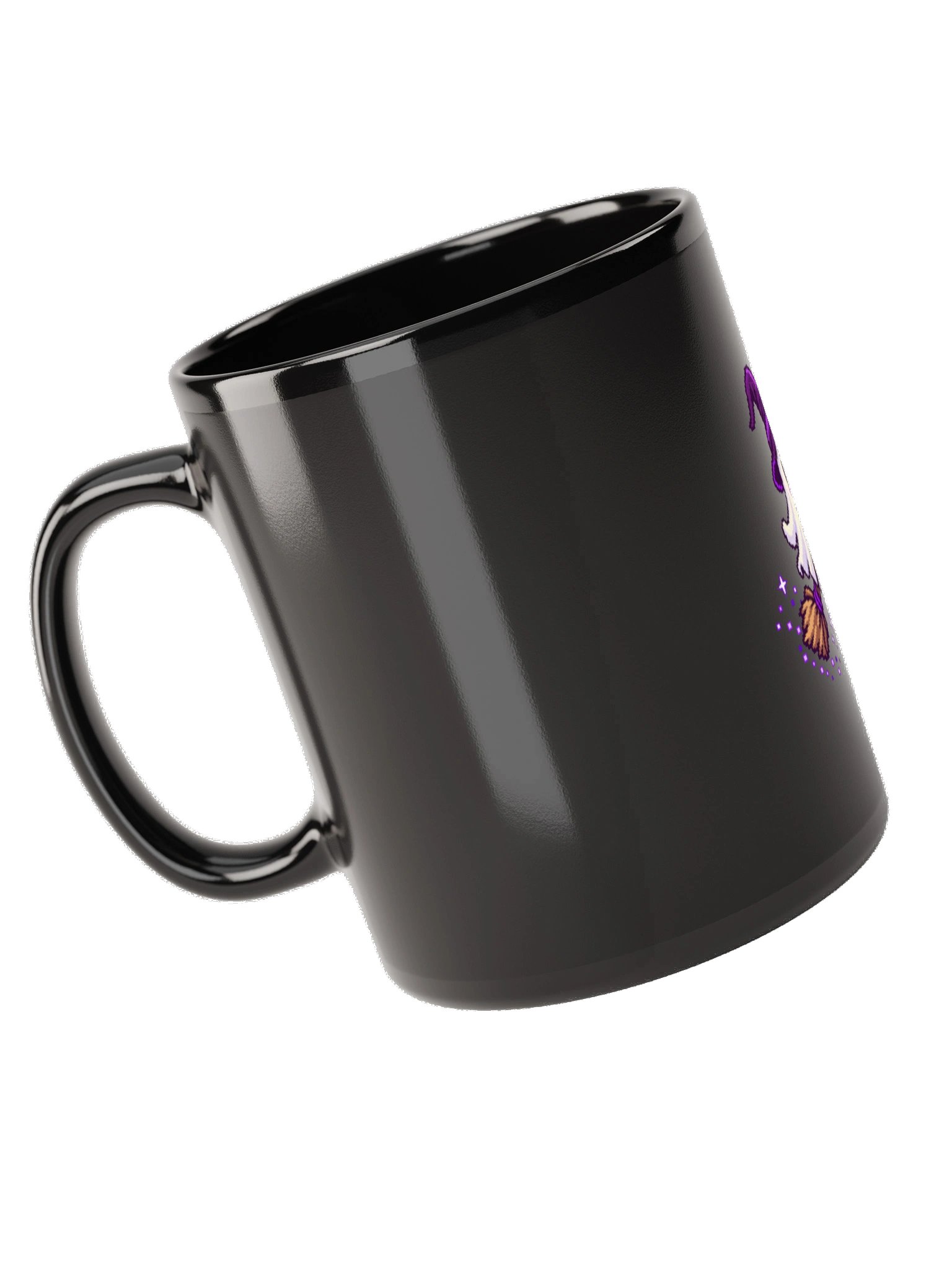 Broom Riding Pumpkin Ghost — Black Glossy Mug product image (5)