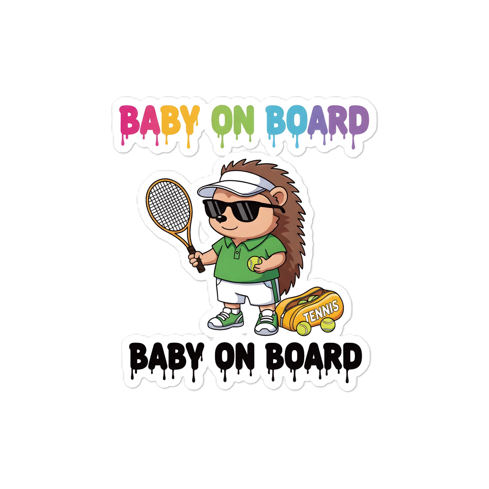 Funny Hedgehog Tennis Baby on Board Sticker - 5x5 Weatherproof Vinyl Car Decal - Premium Hedgehog Tennis Court Accessory product image (1)